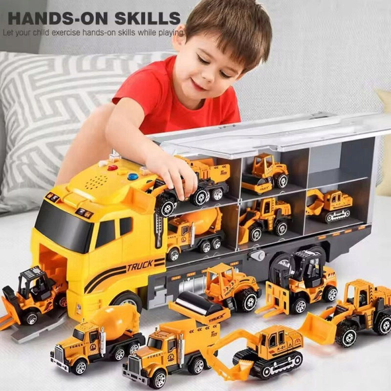 LARGE TIR TRANSPORTER GARAGE WITH 6 CARS BUILDING LIGHT SOUNDS TOW TRUCK Packaging status original