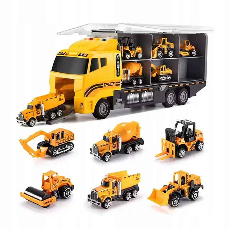 LARGE TIR TRANSPORTER GARAGE WITH 6 CARS BUILDING LIGHT SOUNDS TOW TRUCK