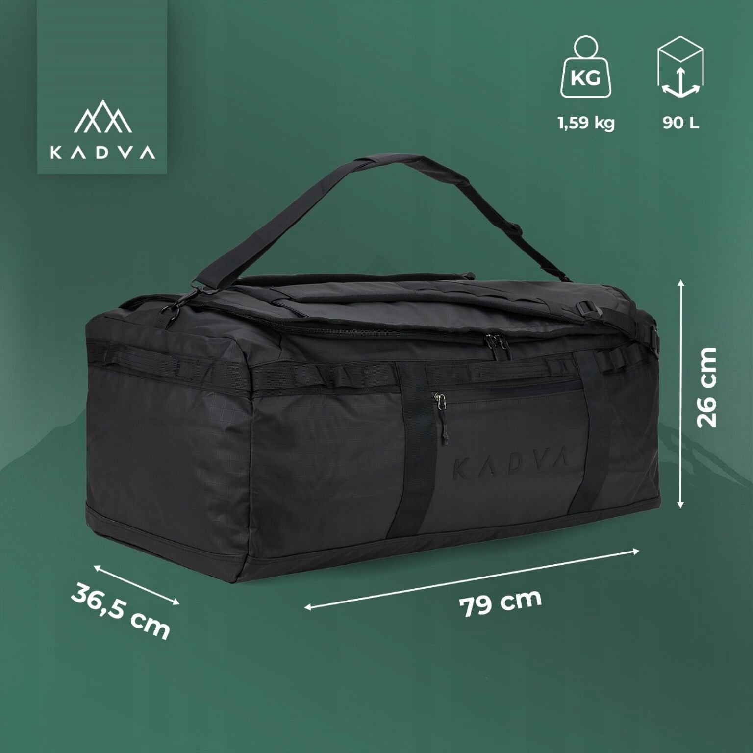 LARGE TRAVEL BAG WITH BACKPACK FUNCTION 2IN1 KADVA ALLTAKER 90l SPORTS Manufacturer code KDV-B5C040-BK
