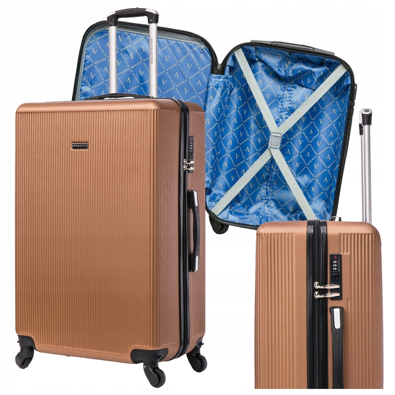 LARGE TRAVEL SUITCASE WITH WHEELS DETACHABLE WHEELS 28" 102L ABS SPARTA GOLD