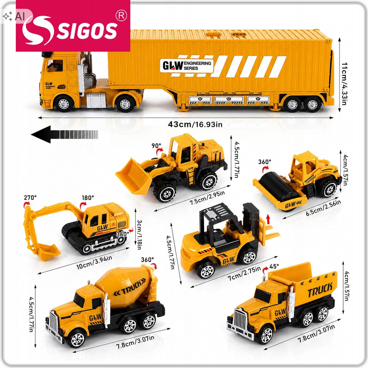 LARGE TRUCK TOW TRUCK CRANE EXCAVATOR CONCRETE MIXER CAR BUILDING SET Manufacturer code Zestaw zabawek ciężarówka