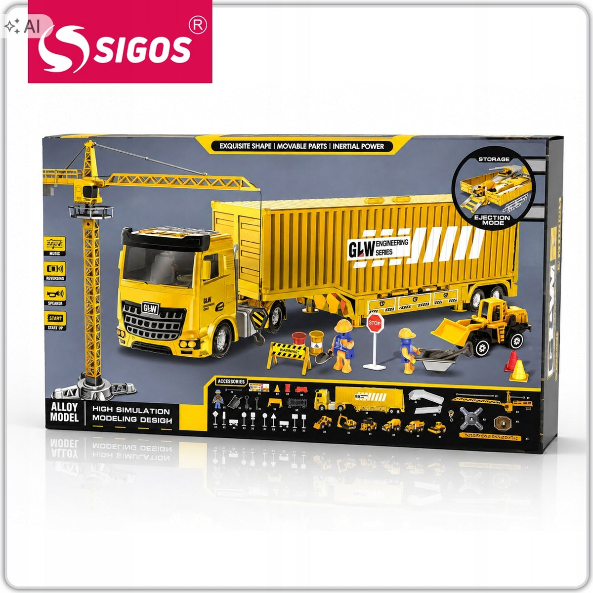LARGE TRUCK TOW TRUCK CRANE EXCAVATOR CONCRETE MIXER CAR BUILDING SET Packaging status original