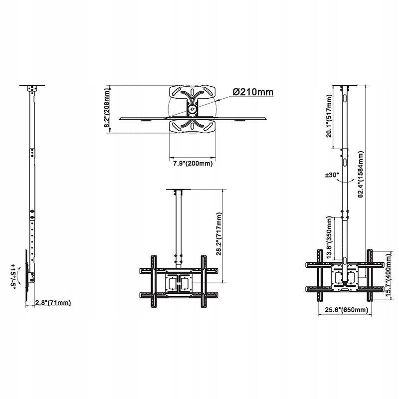 LARGE TV Ceiling TV MOUNT 32-70'' VESA 68kg Brand Kopier