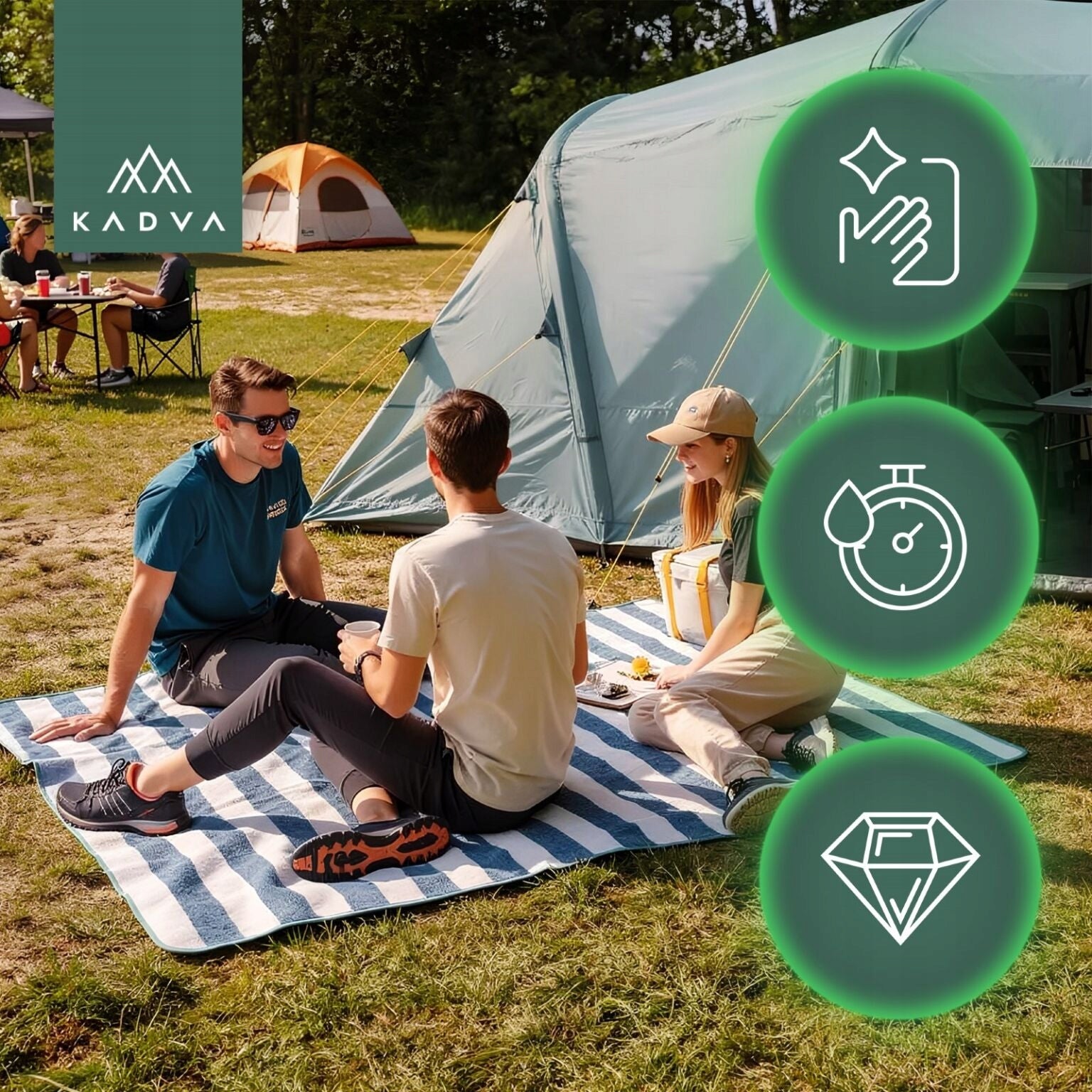 LARGE WATERPROOF BEACH PICNIC BLANKET KADVA TAPISO 200x200 WITH INSULATION Brand Kadva