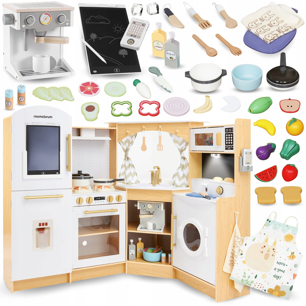 LARGE WOODEN INTERACTIVE KITCHEN XXXXL WITH LED LIGHTING - 50 ELEMENTS