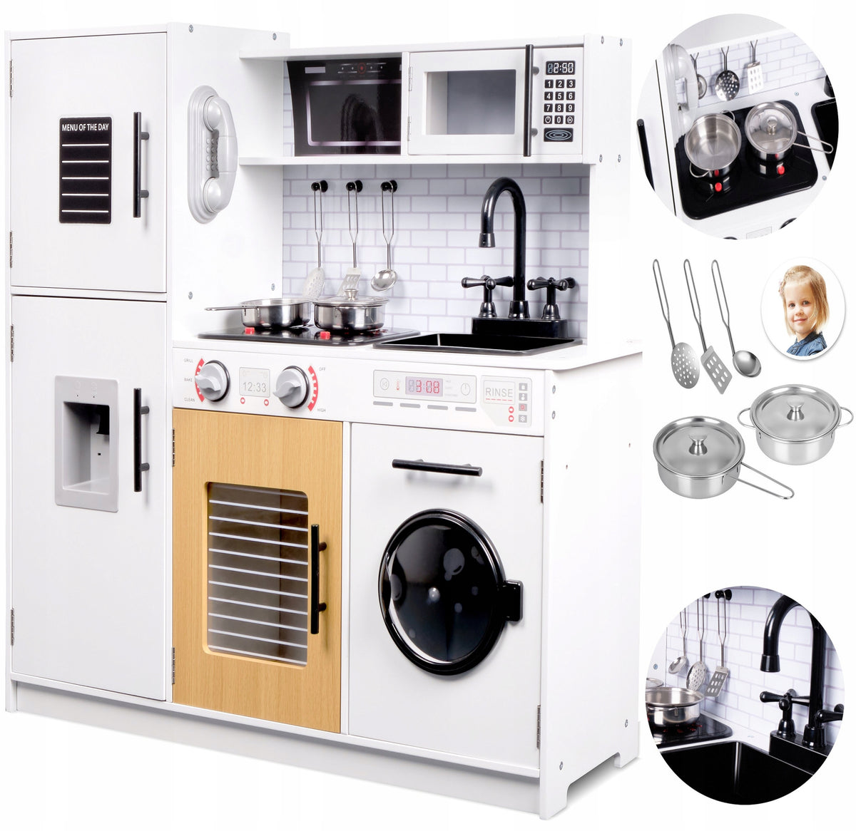 LARGE WOODEN KITCHEN for Children EDUCATIONAL INTERACTIVE LEDS +ACCESSORIES