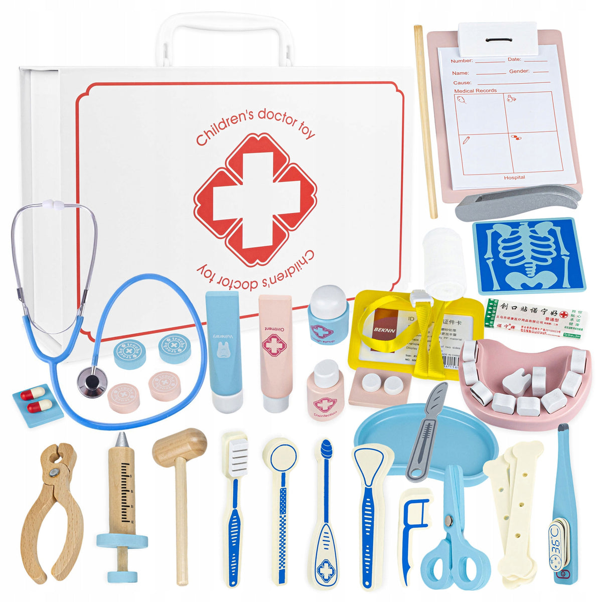 LARGE WOODEN SET OF SMALL DOCTOR + DENTIST IN A SUITCASE FOR CHILDREN