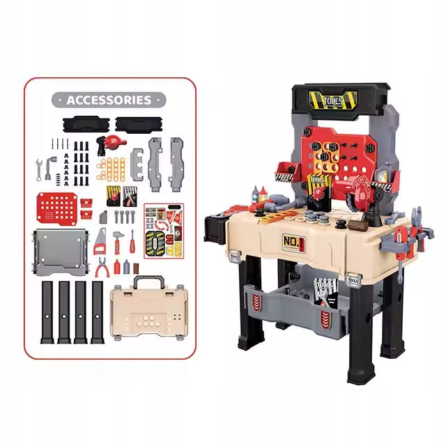 LARGE WORKSHOP FOR CHILDREN 65el WORKBENCH SUITCASE 2in1 TOOLS Packaging status original