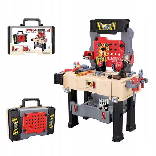 LARGE WORKSHOP FOR CHILDREN 65el WORKBENCH SUITCASE 2in1 TOOLS