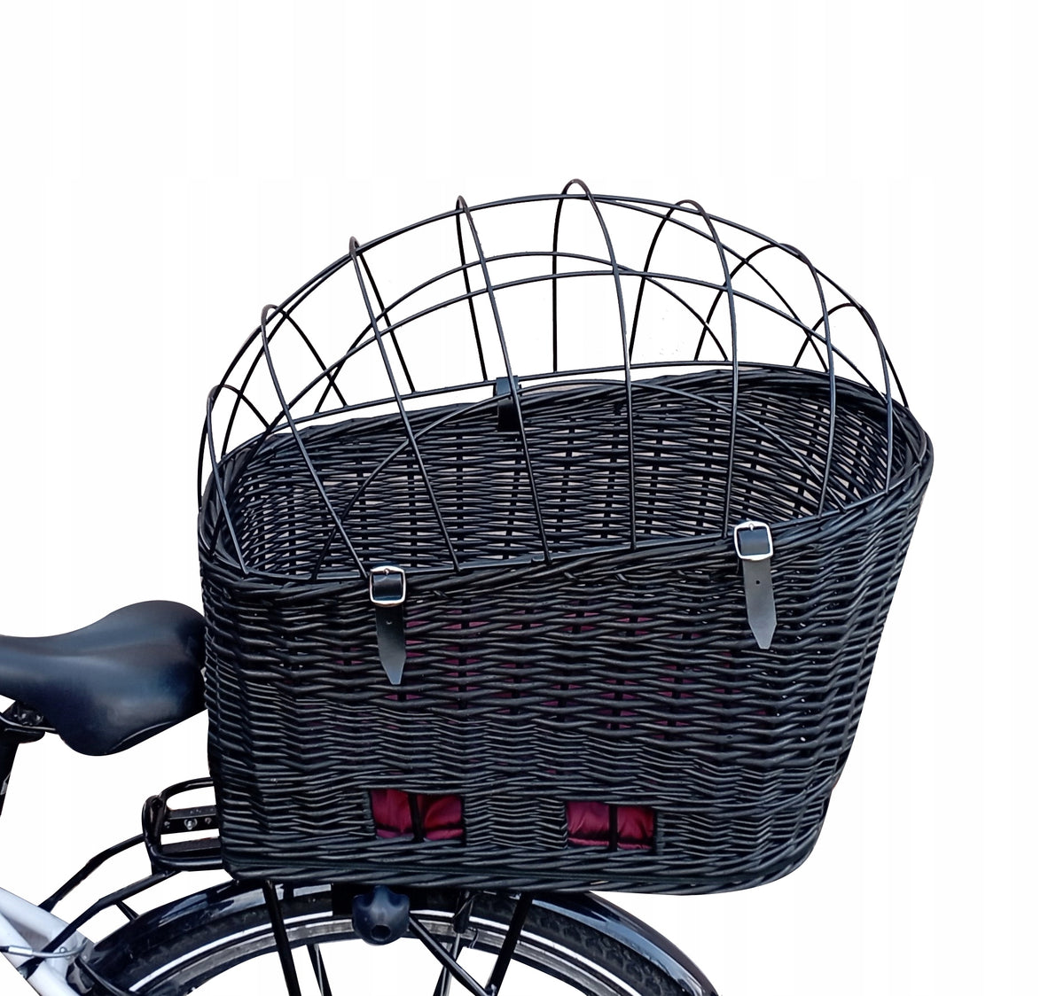 LARGE wicker basket for LUGGAGE RACK Bike basket for DOG + Pillow