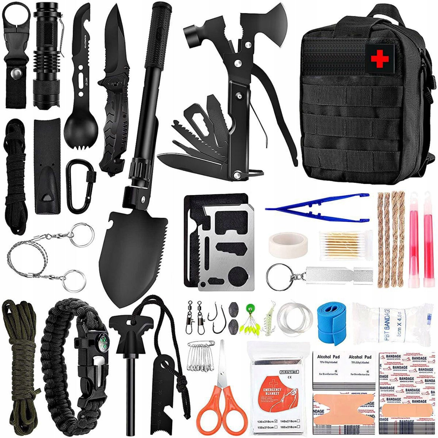 LARGEST MILITARY SURVIVAL KIT FEATURES AND SURVIVAL ELEMENTS 92in1