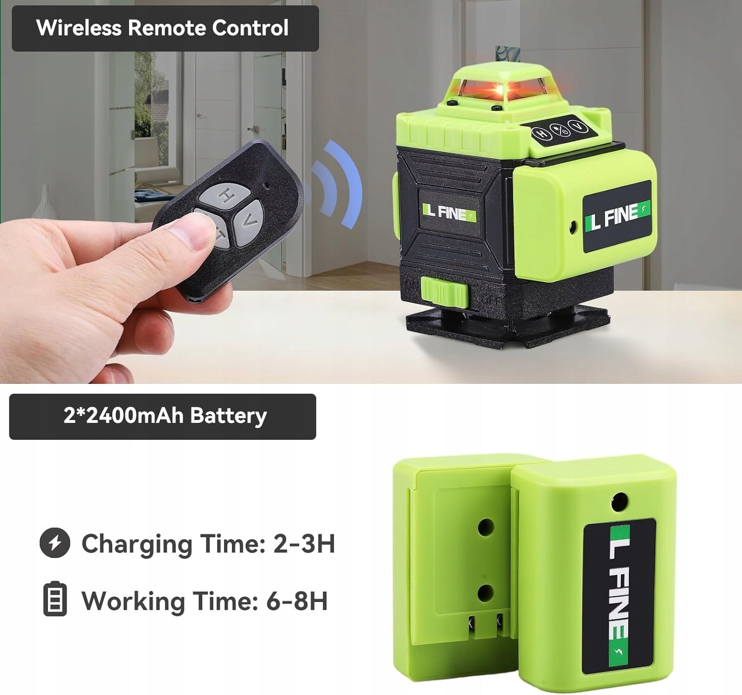 LASER CROSS LEVEL LASER SELF-LEVELING 16 LINES REMOTE CONTROL 2X BATTERY Model EABYMOR
