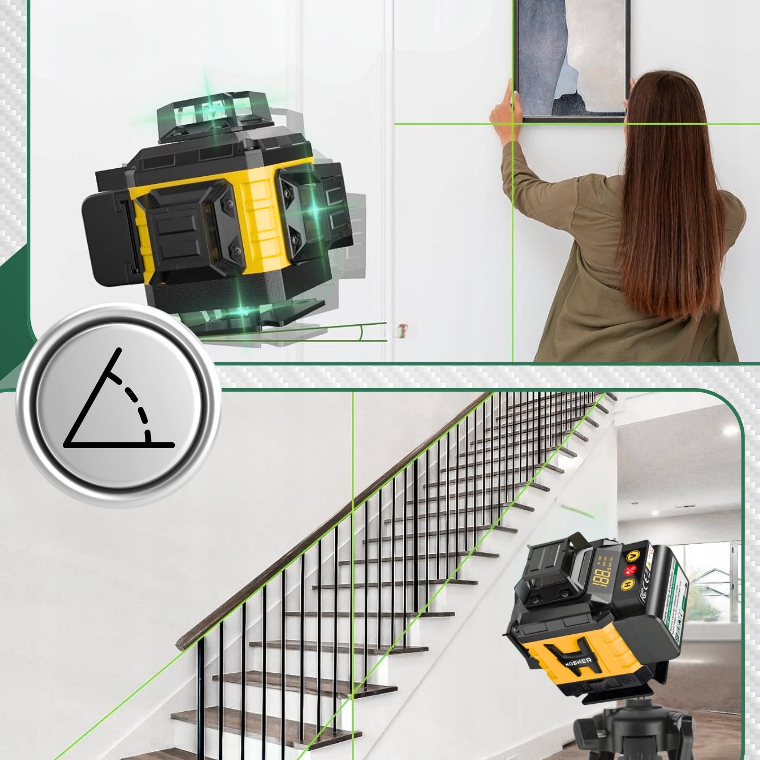 LASER LEVEL 4D 16 CROSS LINE 360 LASER CASE TRIPOD Brand HOSHER