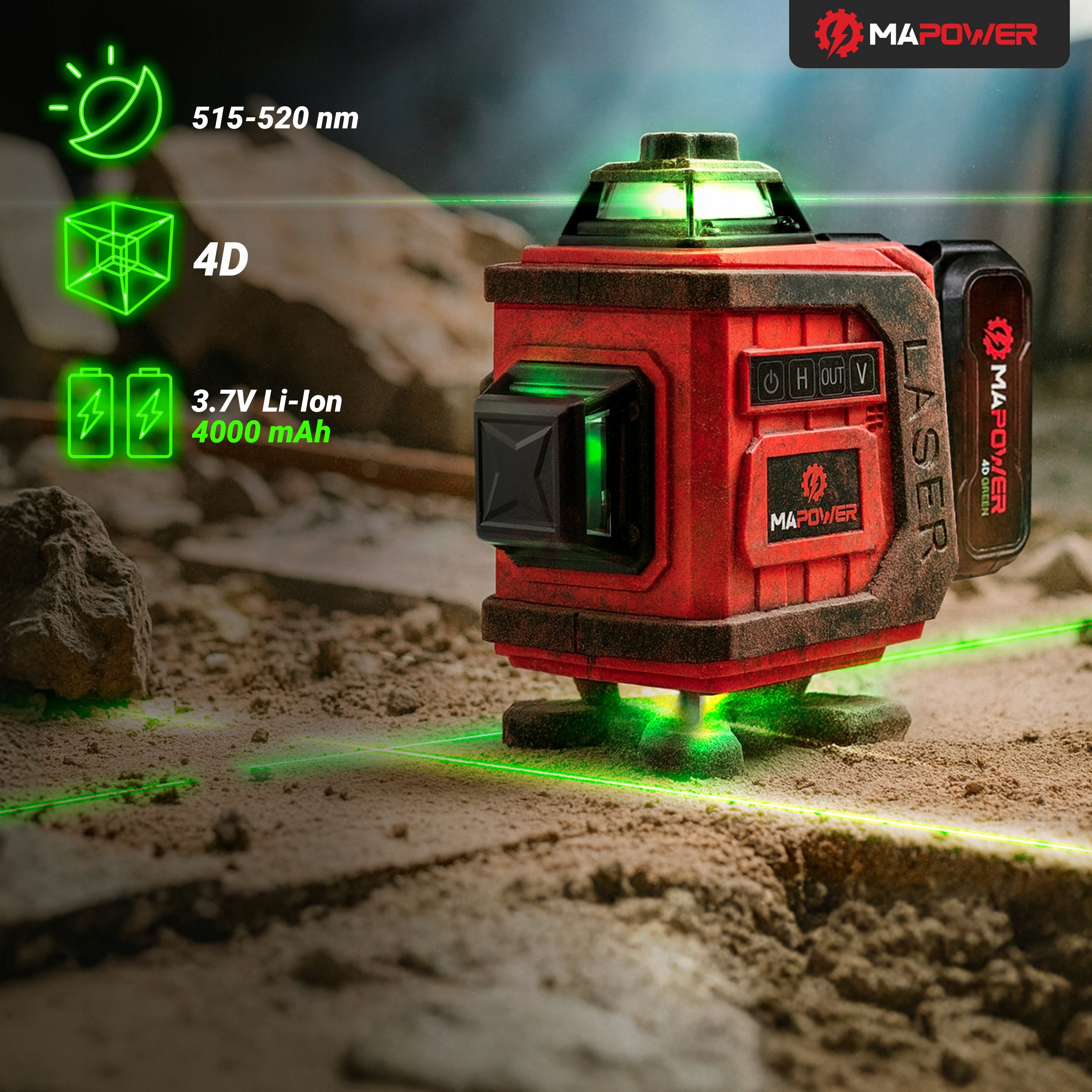 LASER LEVEL CROSS LASER 360 4D GREEN ELECTRONIC COMPENSATOR Measurement accuracy (+/-) 1 mm