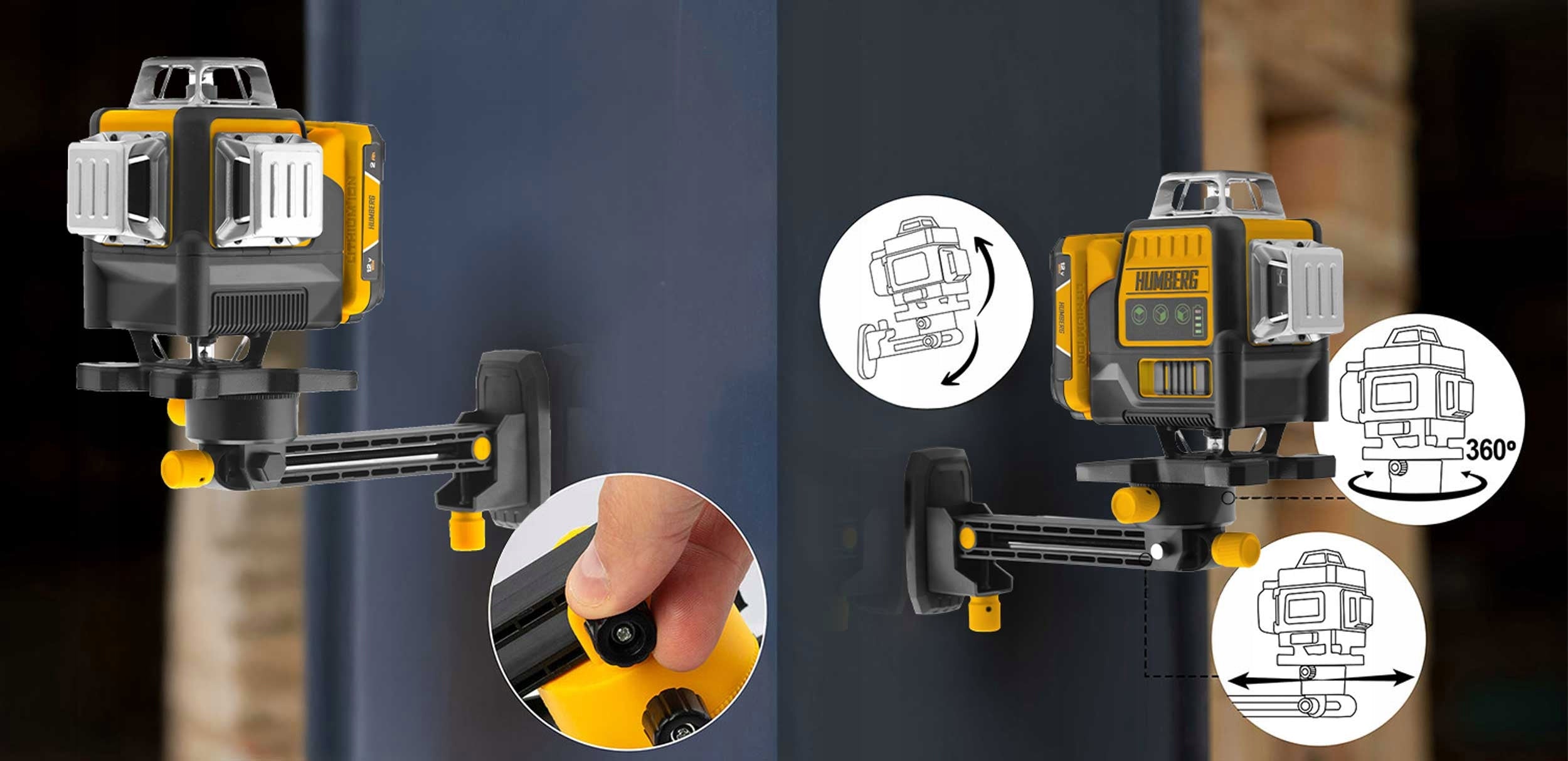 LASER LEVEL CROSS LASER 4D SELF LEVELING 50m SET HUMBERG Power supply rechargeable battery