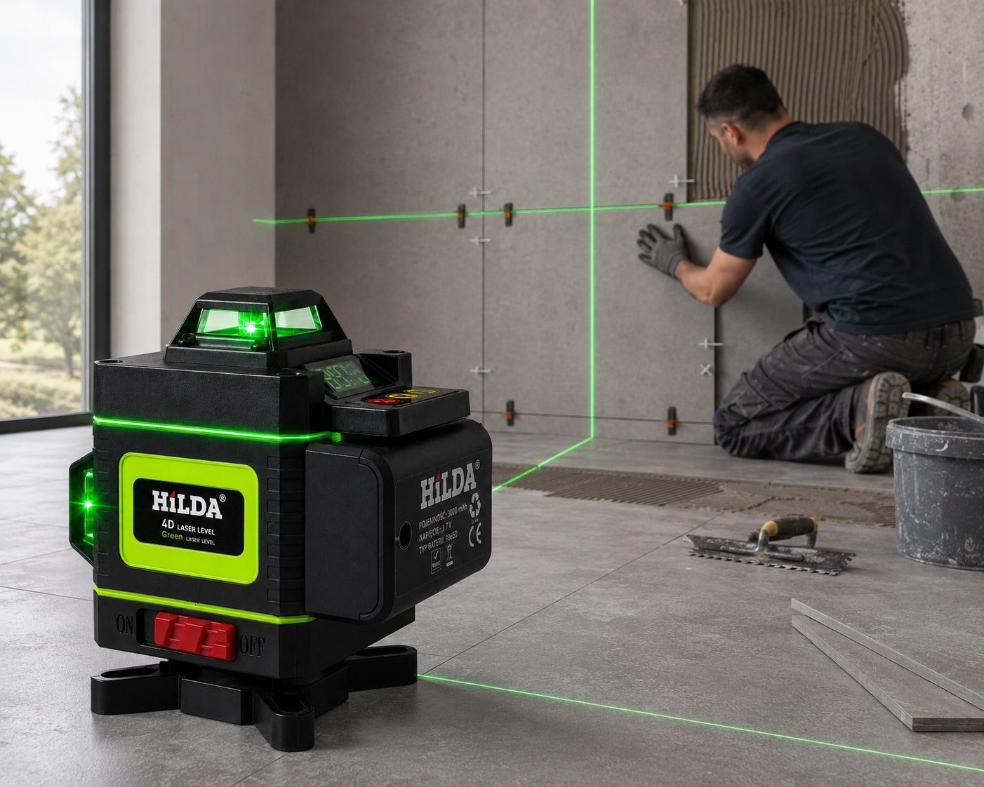 LASER LEVEL HILDA 4D CROSS LASER TRIPOD 200 CM RECEIVER DETECTOR Power supply rechargeable battery