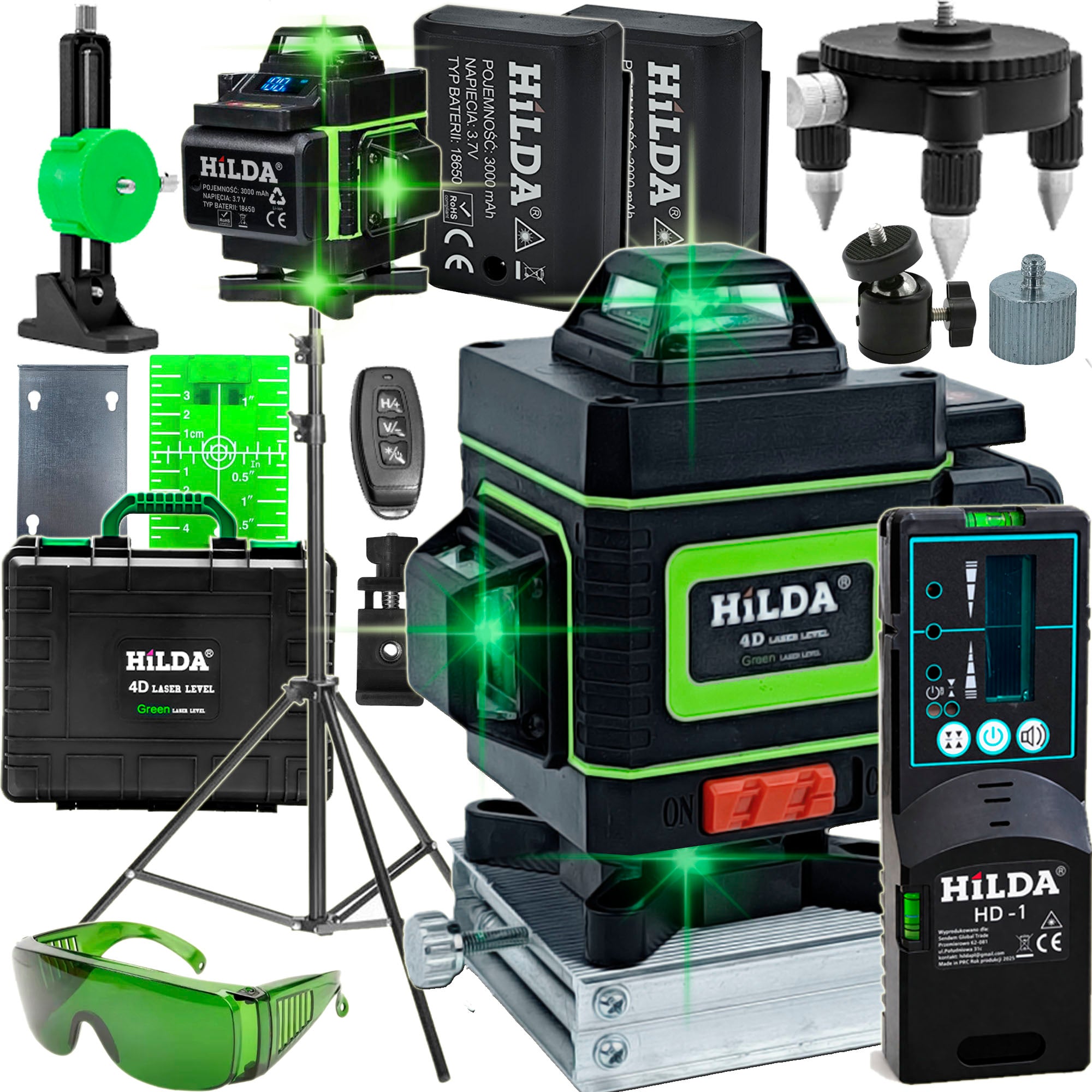 LASER LEVEL HILDA 4D CROSS LASER TRIPOD 200 CM RECEIVER DETECTOR