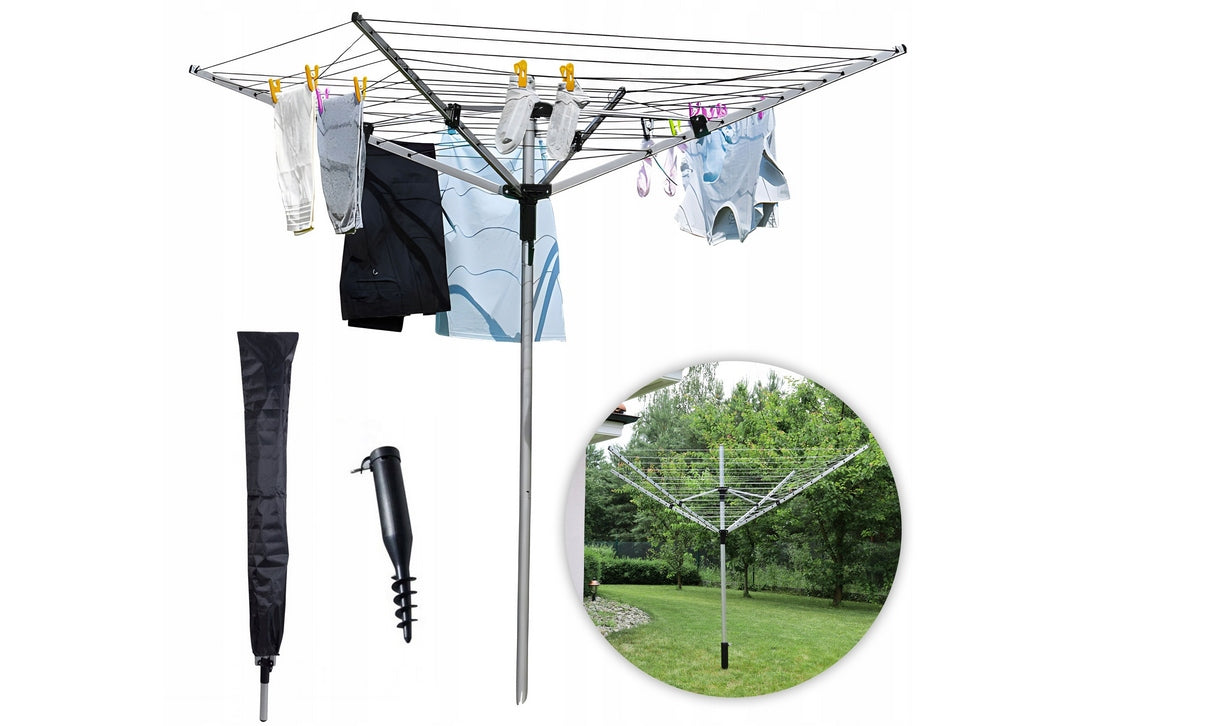 LAUNDRY DRYER GARDEN ROTARY STRONG XXL LARGE 50 m + ANCHOR Unfolded width 260 cm