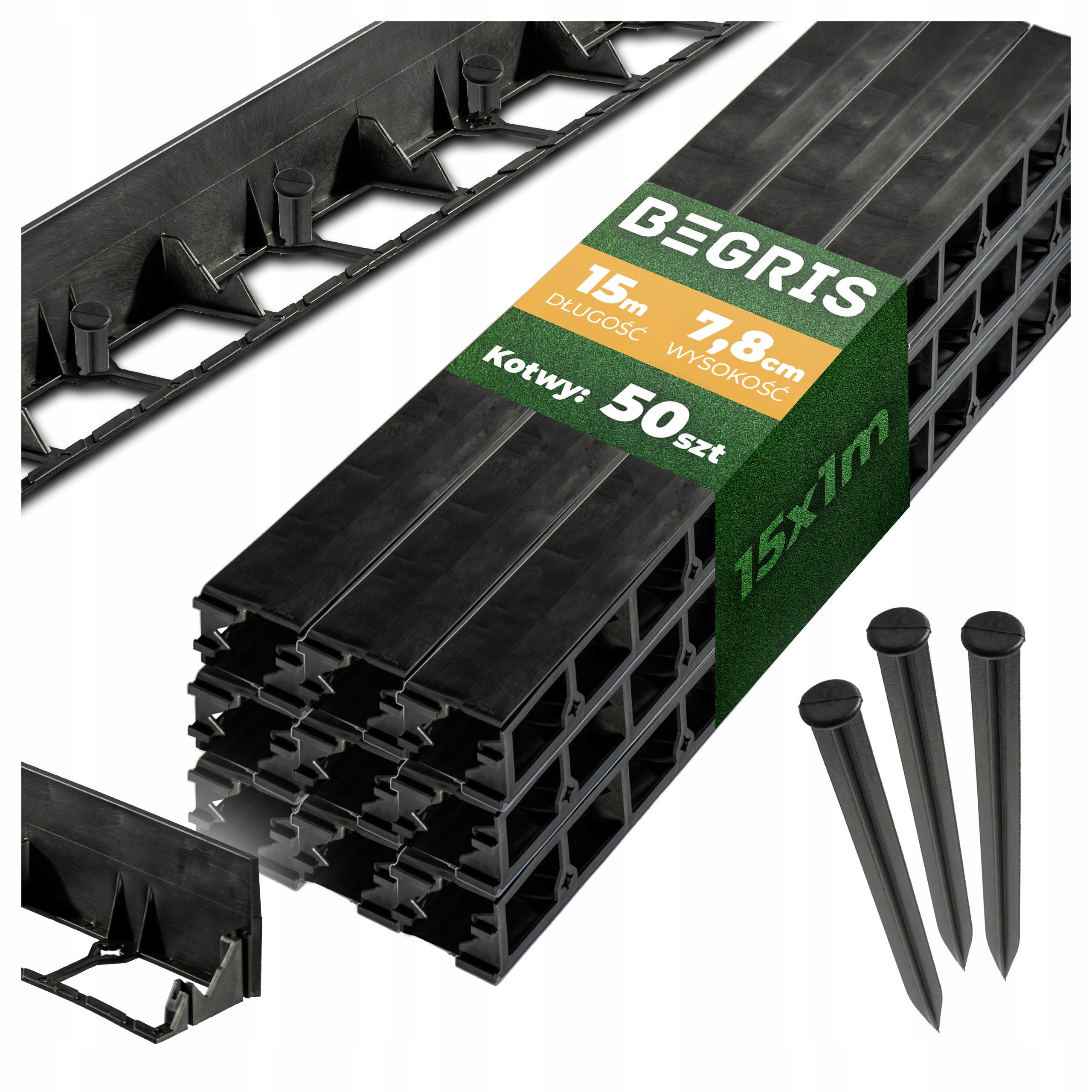 LAWN EDGING 15 MB + ANCHORS 50 PCS ECO BORDER 7,8 CM EDGING