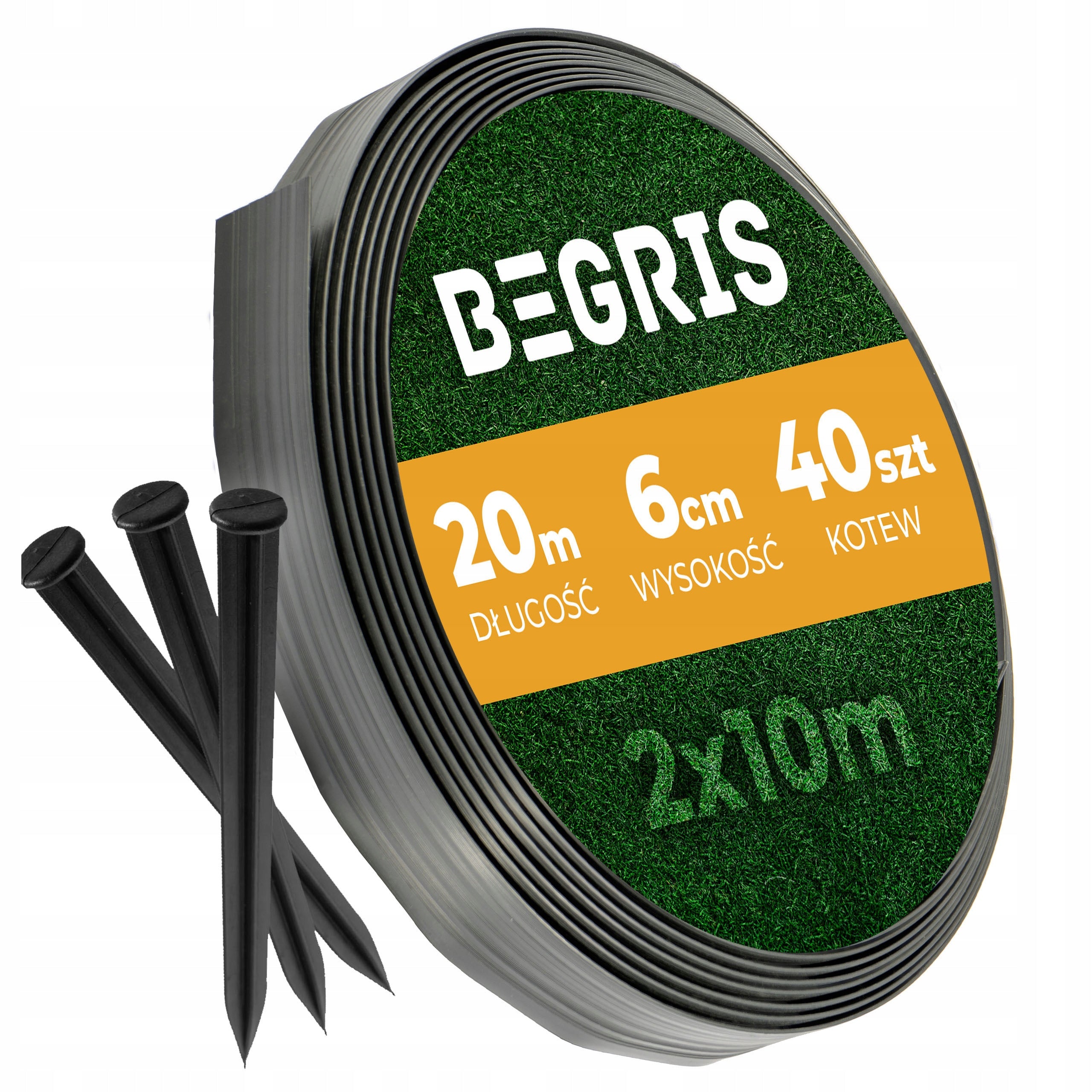 LAWN EDGING 20M 6CM ANCHORS FREEBIE BLACK ELASTIC EDGING