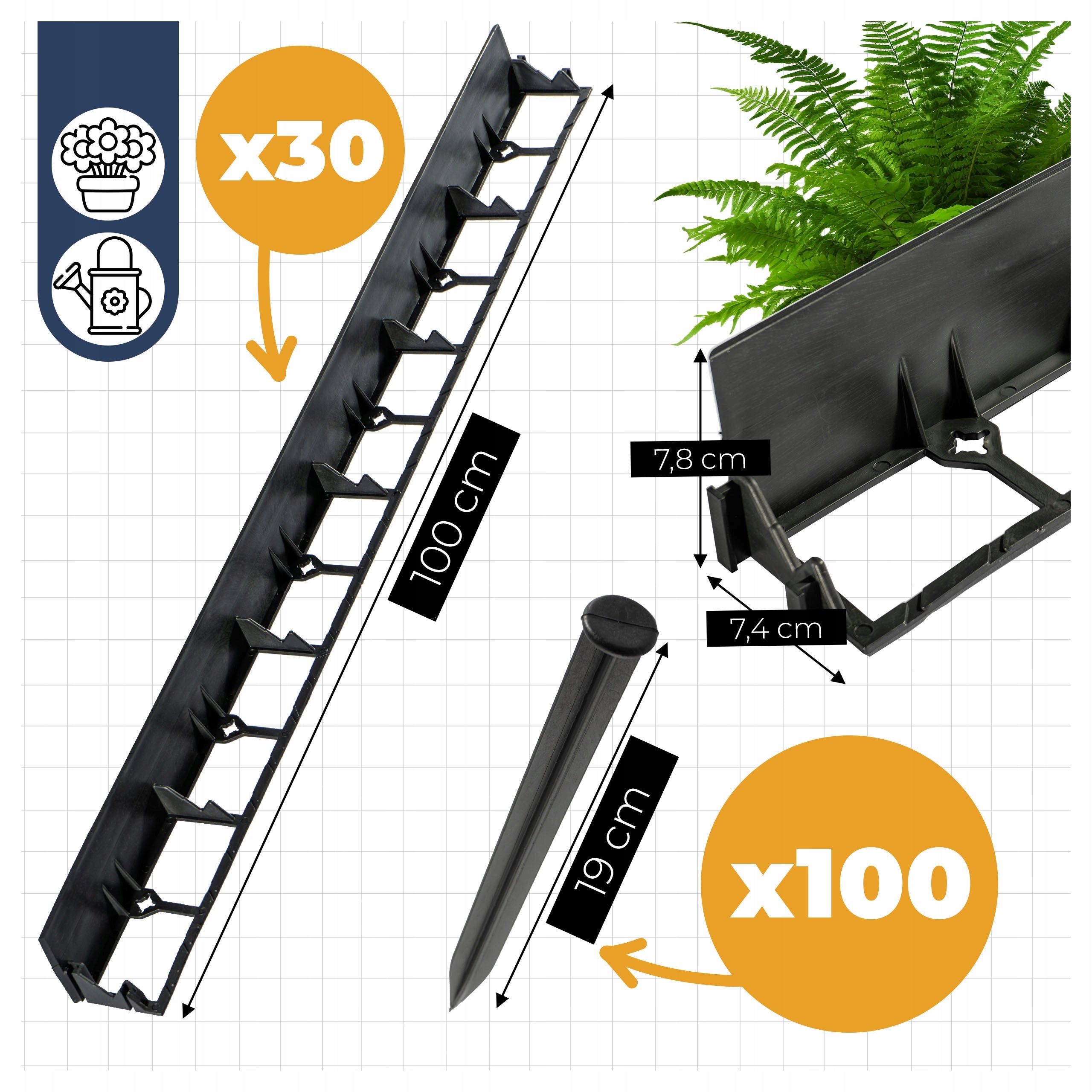 LAWN EDGING 30 MB + ANCHORS 100 PCS ECO BORDER 7,8 CM EDGING Packaging status original