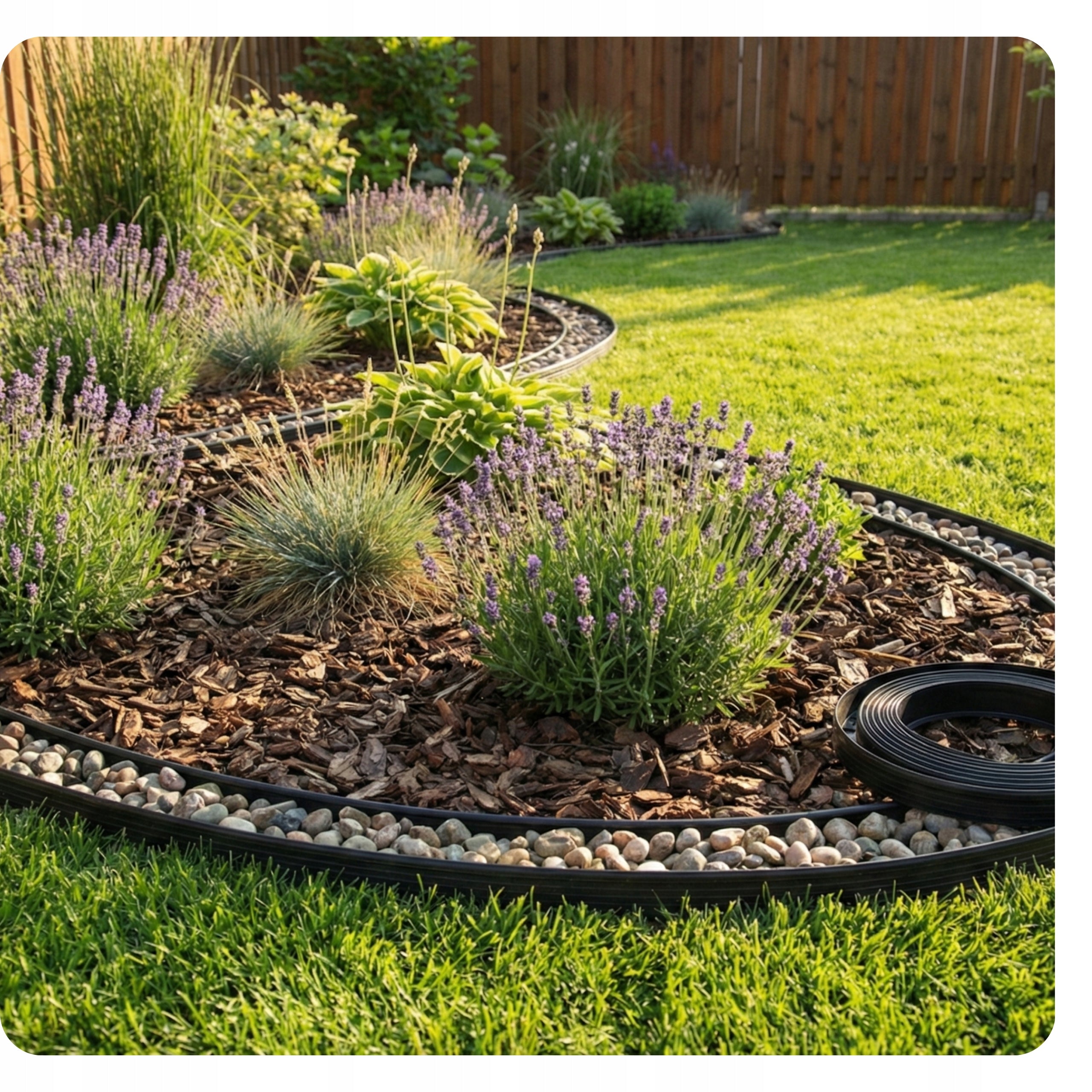 LAWN EDGING 30m 60 Pins Garden Palisade High Elastic HDPE Manufacturer code Obrzeże Trawnikowe 30 m + 60 Kotw HDPE