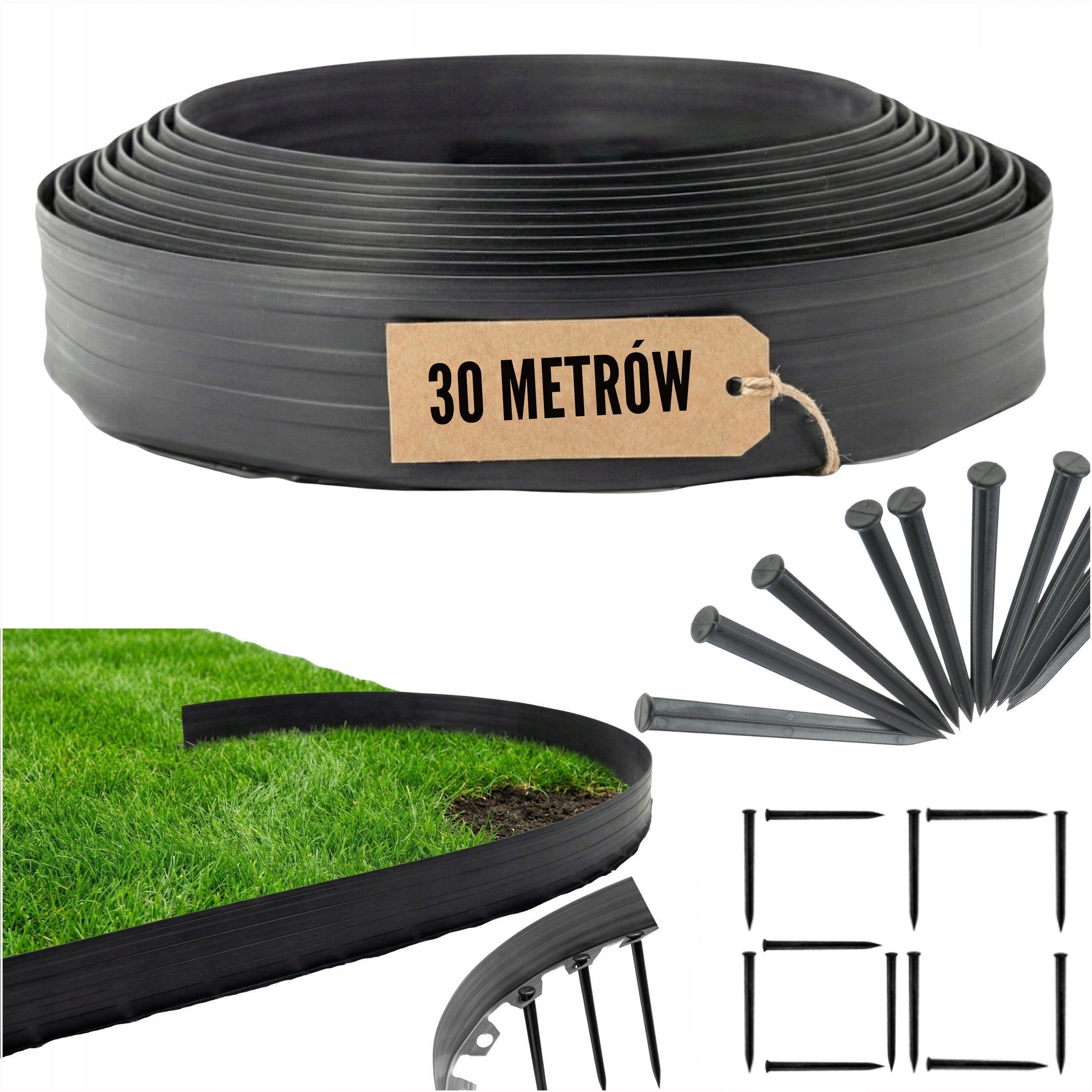 LAWN EDGING 30m 60 Pins Garden Palisade High Elastic HDPE