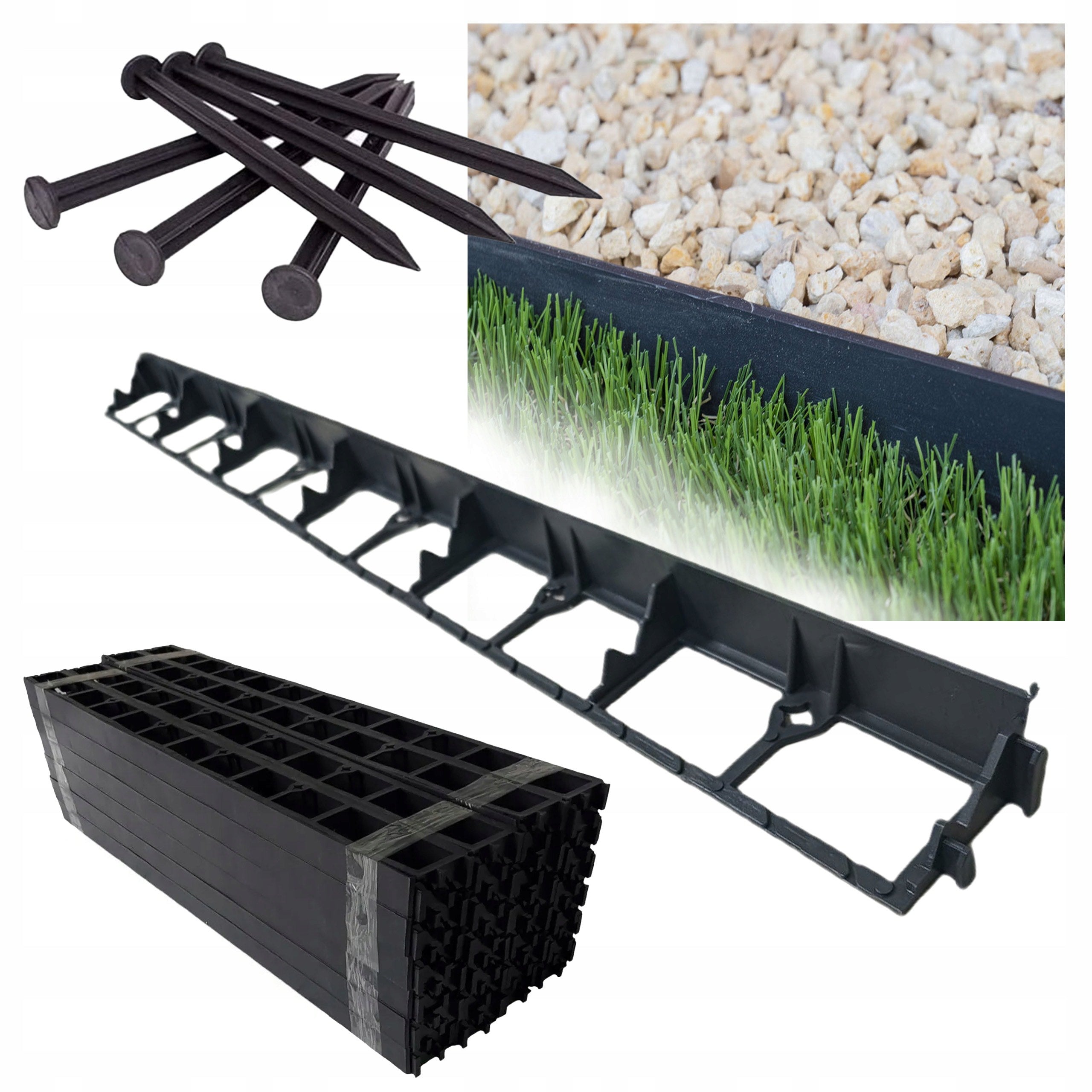 LAWN EDGING PLASTIC PVC BORDER H 45 12M + 60 ANCHORS