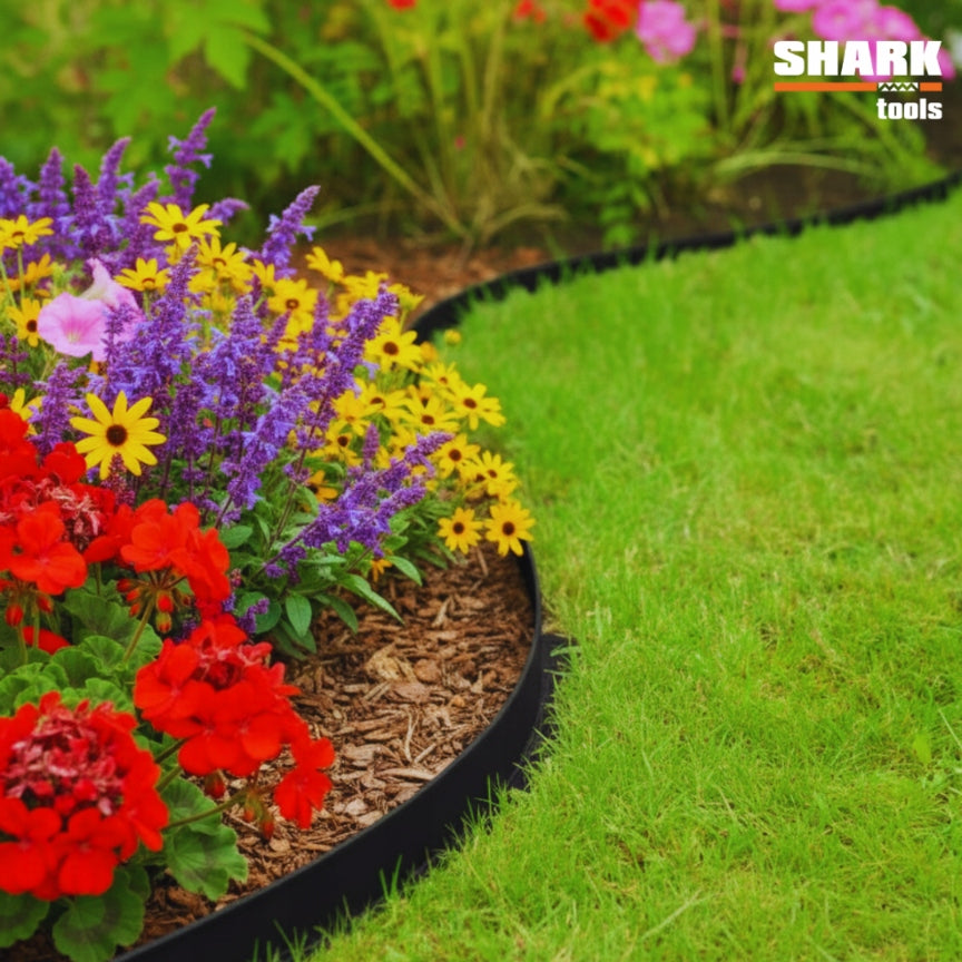 LAWN GARDEN EDGING 10m x 4cm Flexible + BLACK PLASTIC ANCHORS Manufacturer code obrzeża trawnikowe border palisada 4cm 10m