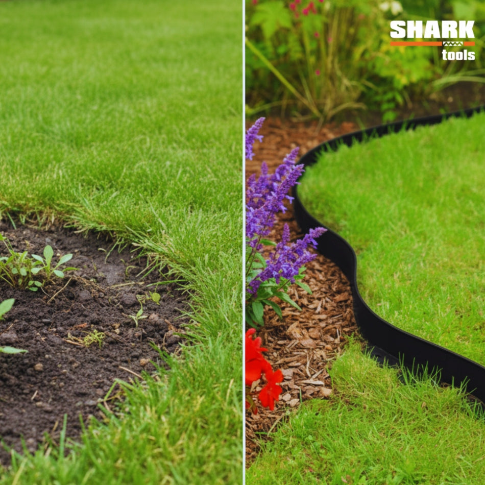 LAWN GARDEN EDGING 10m x 4cm Flexible + BLACK PLASTIC ANCHORS Packaging status original
