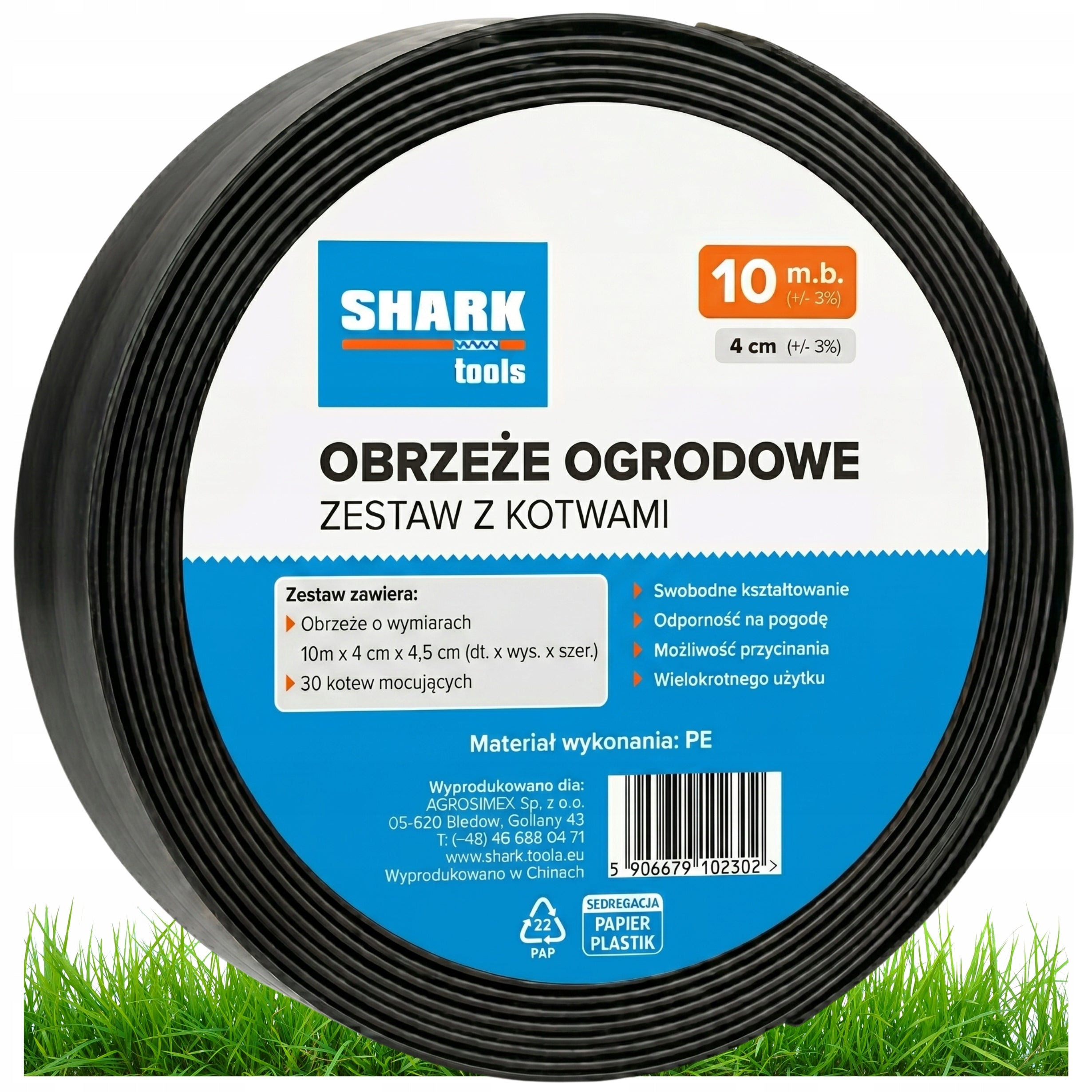 LAWN GARDEN EDGING 10m x 4cm Flexible + BLACK PLASTIC ANCHORS