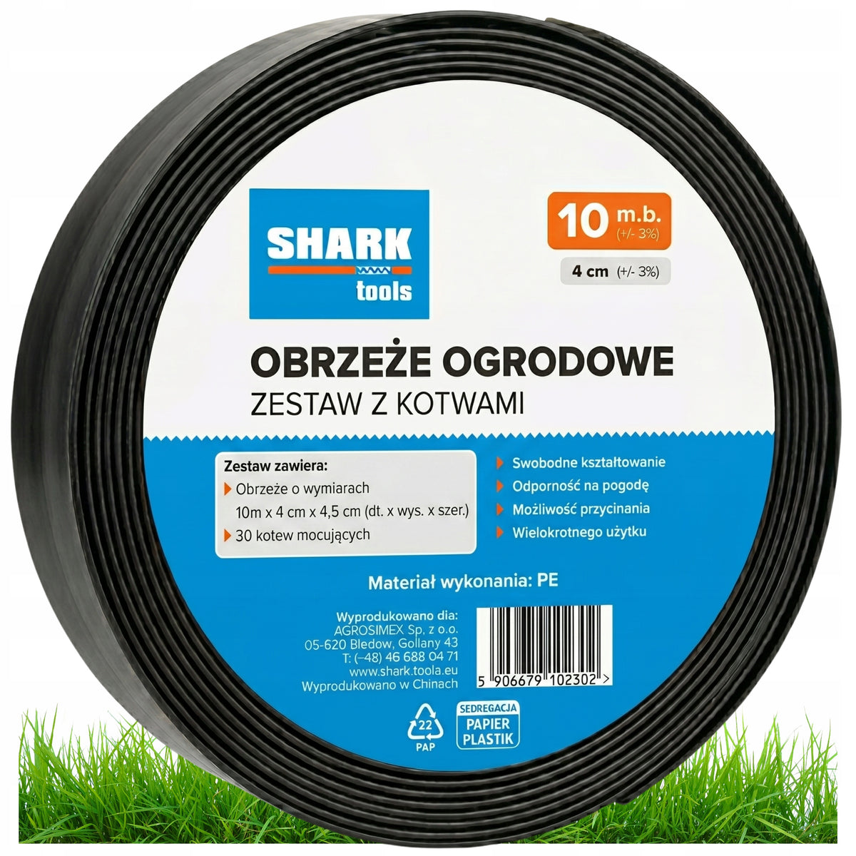 LAWN GARDEN EDGING 10m x 4cm Flexible + BLACK PLASTIC ANCHORS