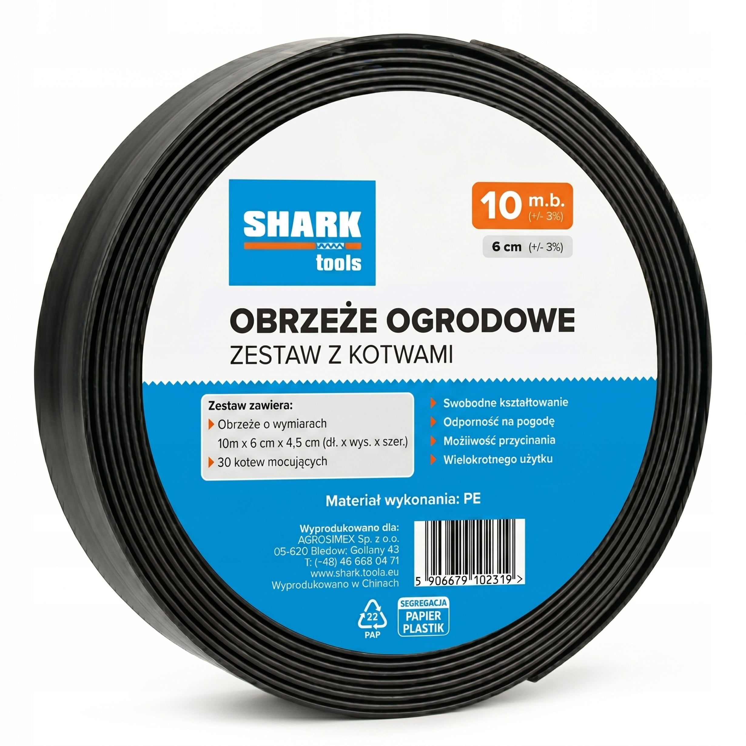 LAWN GARDEN EDGING 10m x 6cm Flexible + BLACK PLASTIC ANCHORS Packaging status original