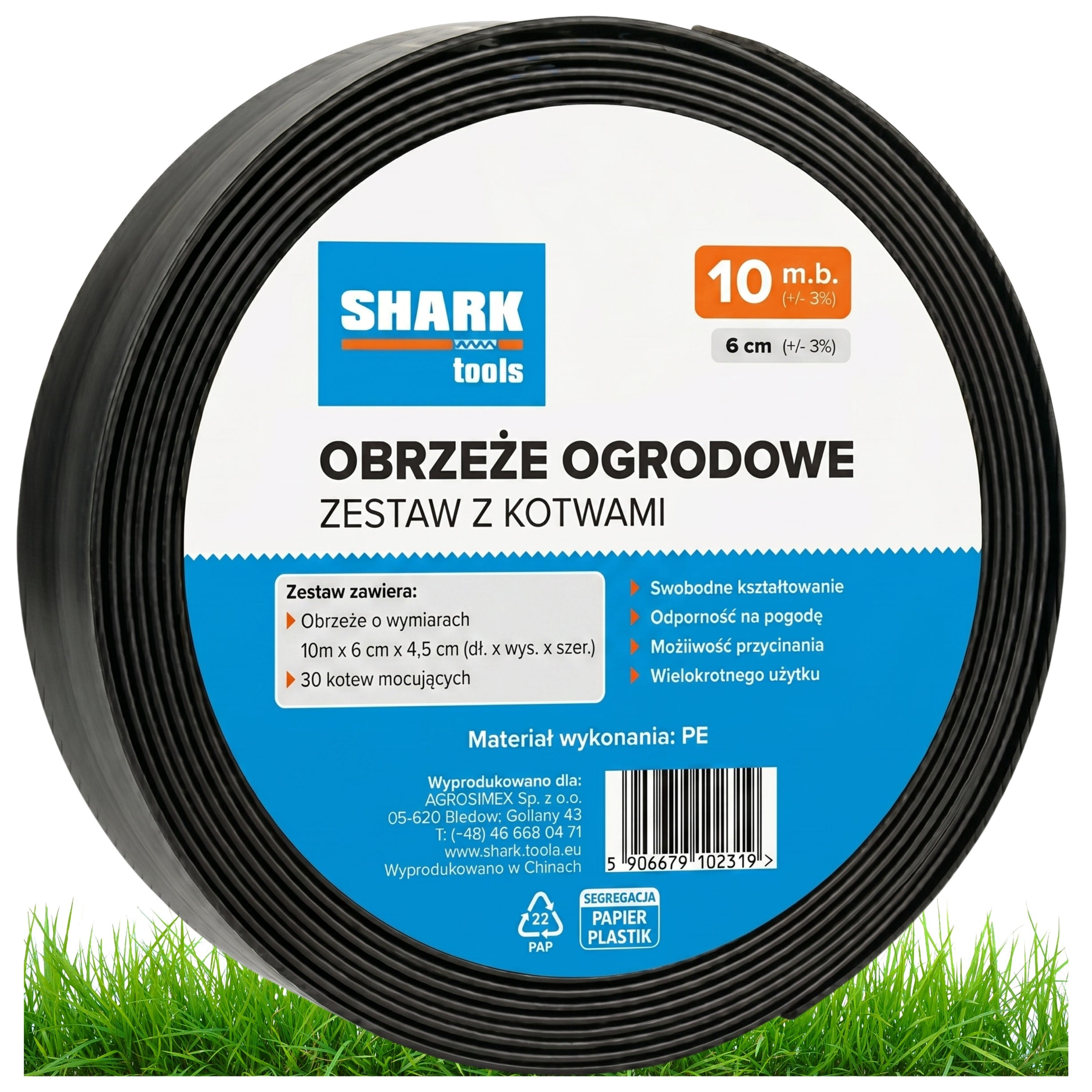 LAWN GARDEN EDGING 10m x 6cm Flexible + BLACK PLASTIC ANCHORS
