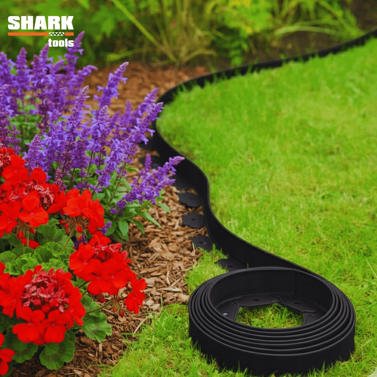 LAWN GARDEN EDGING 20m x 6cm Flexible + BLACK PLASTIC ANCHORS Manufacturer code obrzeża trawnikowe border palisada 6cm 20m