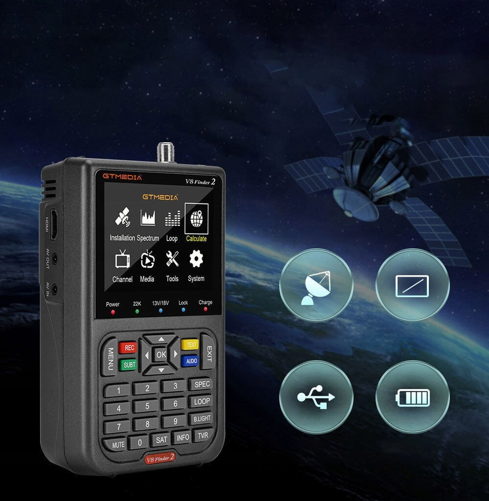 LCD SATELLITE SIGNAL METER FOR ANTENNA CALIBRATION PROFESSIONAL GRADE Model V8 FINDER 2 BLACK