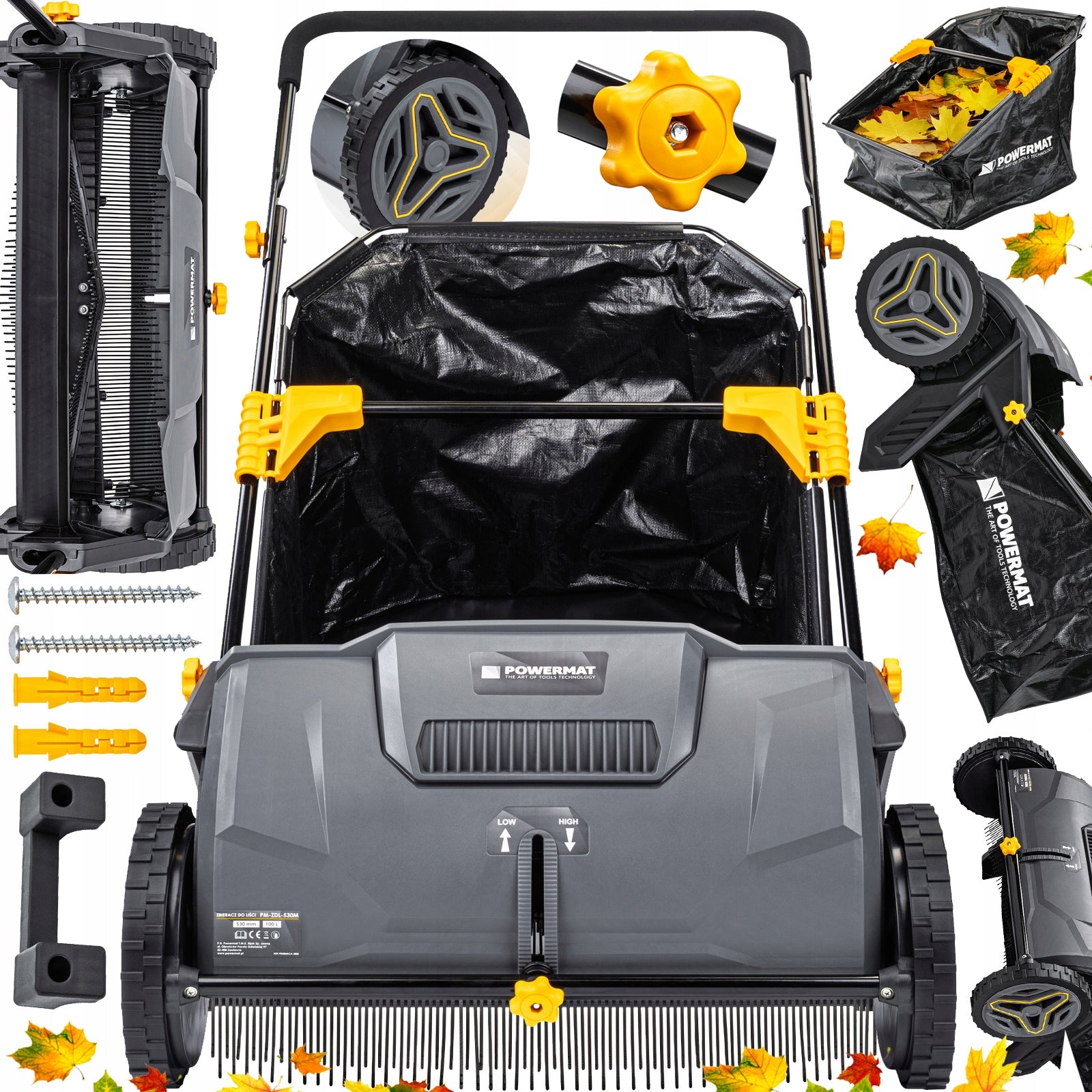 LEAF PICKER MANUAL SWEEPER 530 MM FOR GRASS LEAVES WITH BASKET 100 L