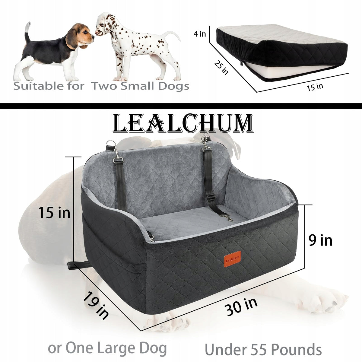 LEALCHUM Car Dog Bed Up to 25 kg Adjustable For 2 Dogs Packaging status original