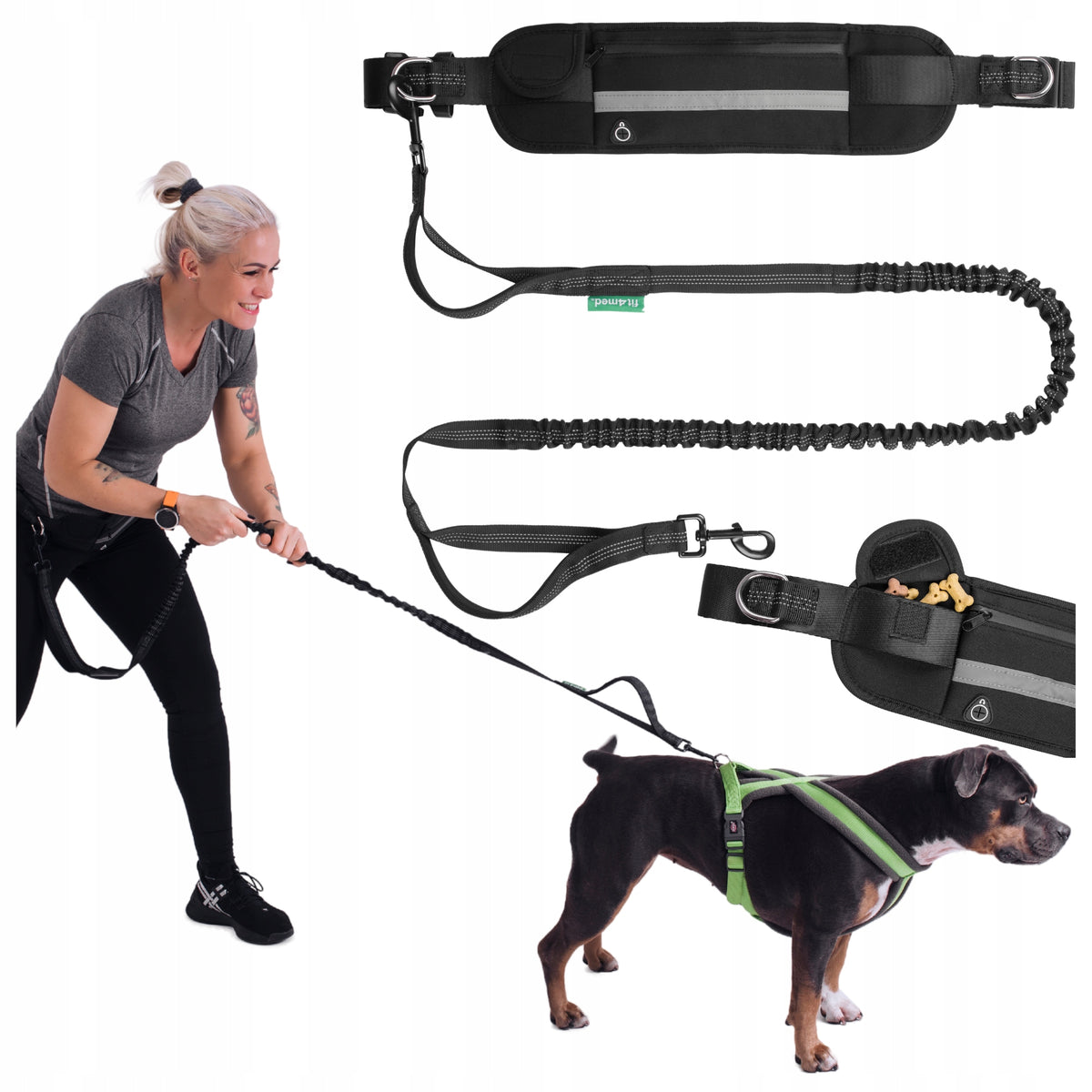 LEASH BELT SACHET FOR RUNNING WITH DOG ELASTIC WITH SHOCK ABSORBER STRONG 2M