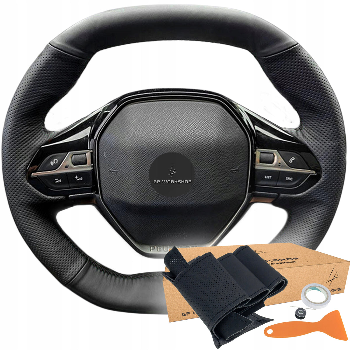 LEATHER STEERING WHEEL COVER FOR PEUGEOT 3008 4008 508