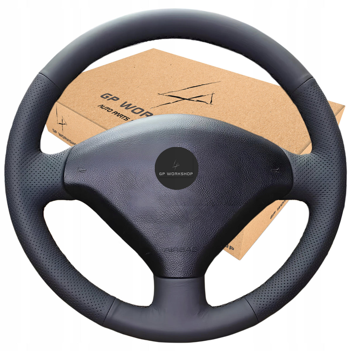 LEATHER STEERING WHEEL COVER FOR PEUGEOT 307 407 2004-2009 Manufacturer's catalog number GPworkshop5905600792650