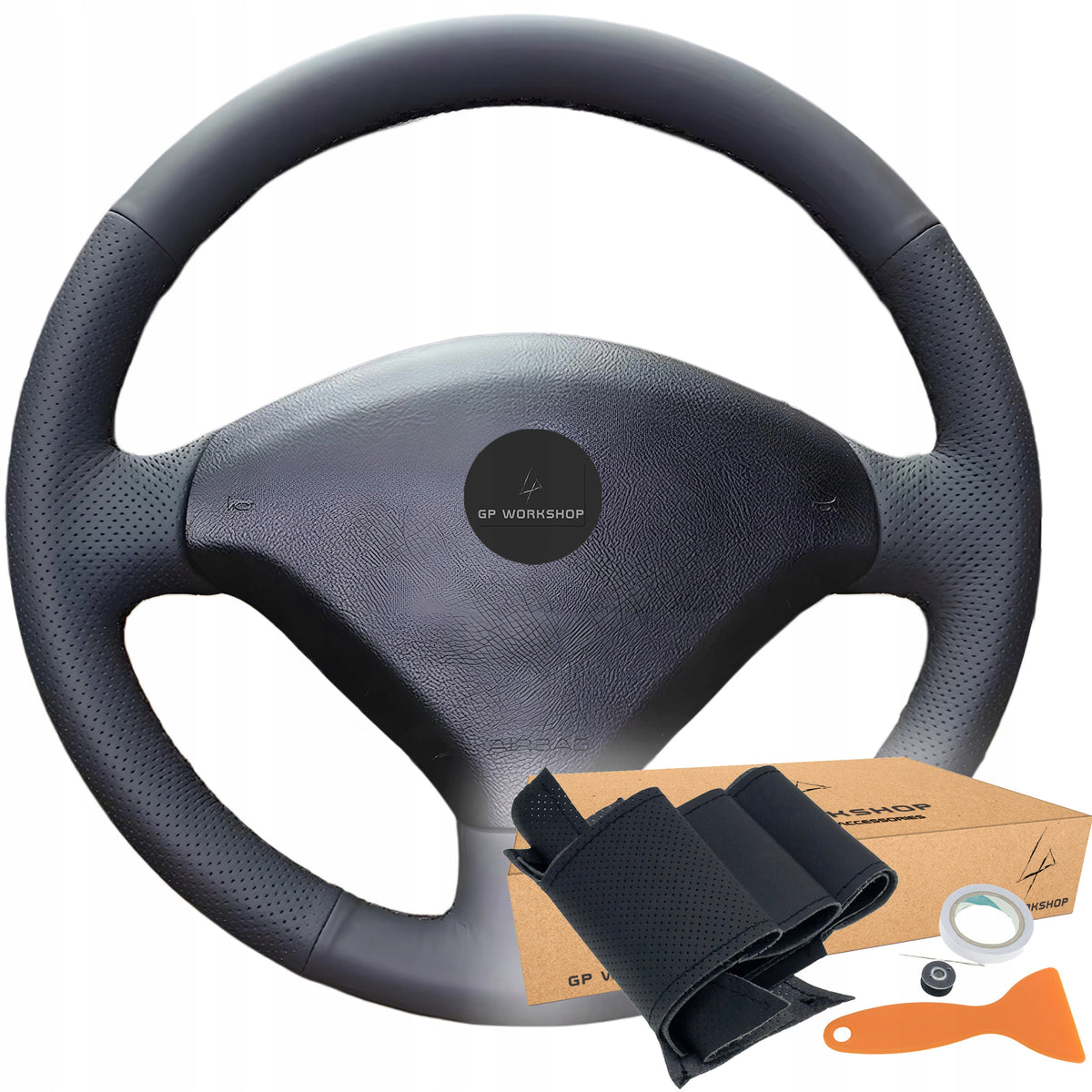 LEATHER STEERING WHEEL COVER FOR PEUGEOT 307 407 2004-2009