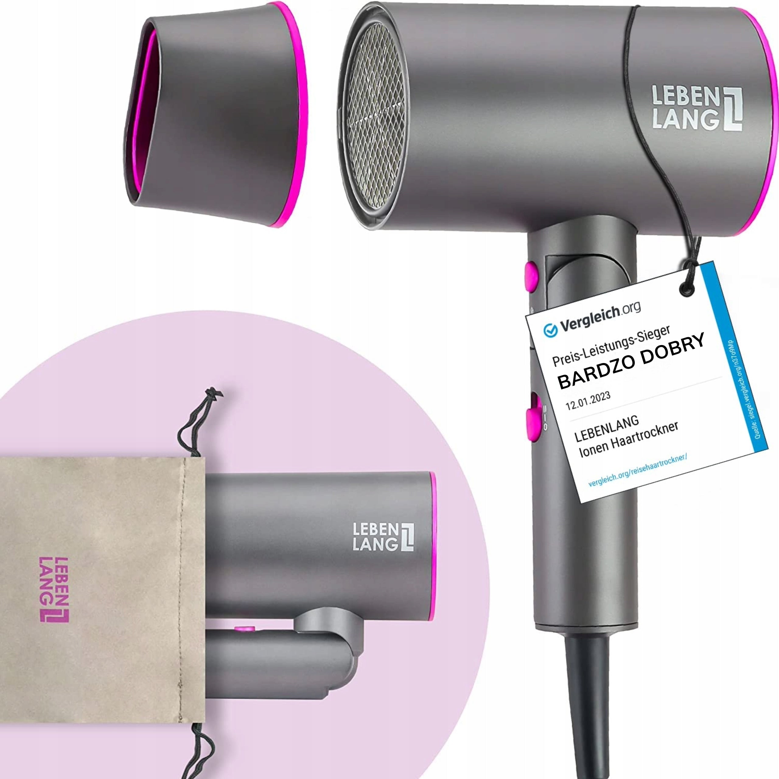 LEBENLANG hair dryer 2100W ionization folding cold air