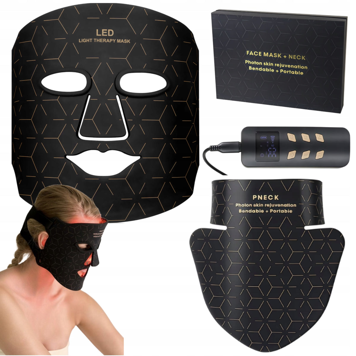LED BEAUTY MASK FOR FACE AND NECK 4IN1 LIGHT THERAPY PHOTON SET XXL