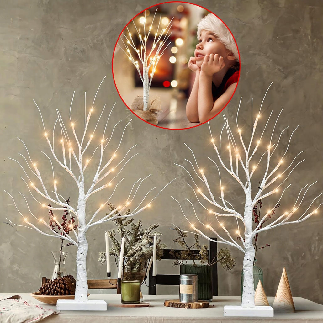 LED BIRCH LAMP 2 PIECES WILL HIGHLIGHT THE BACKGROUND TREE WITH 24 LEDS FOR HOLIDAYS Packaging status original