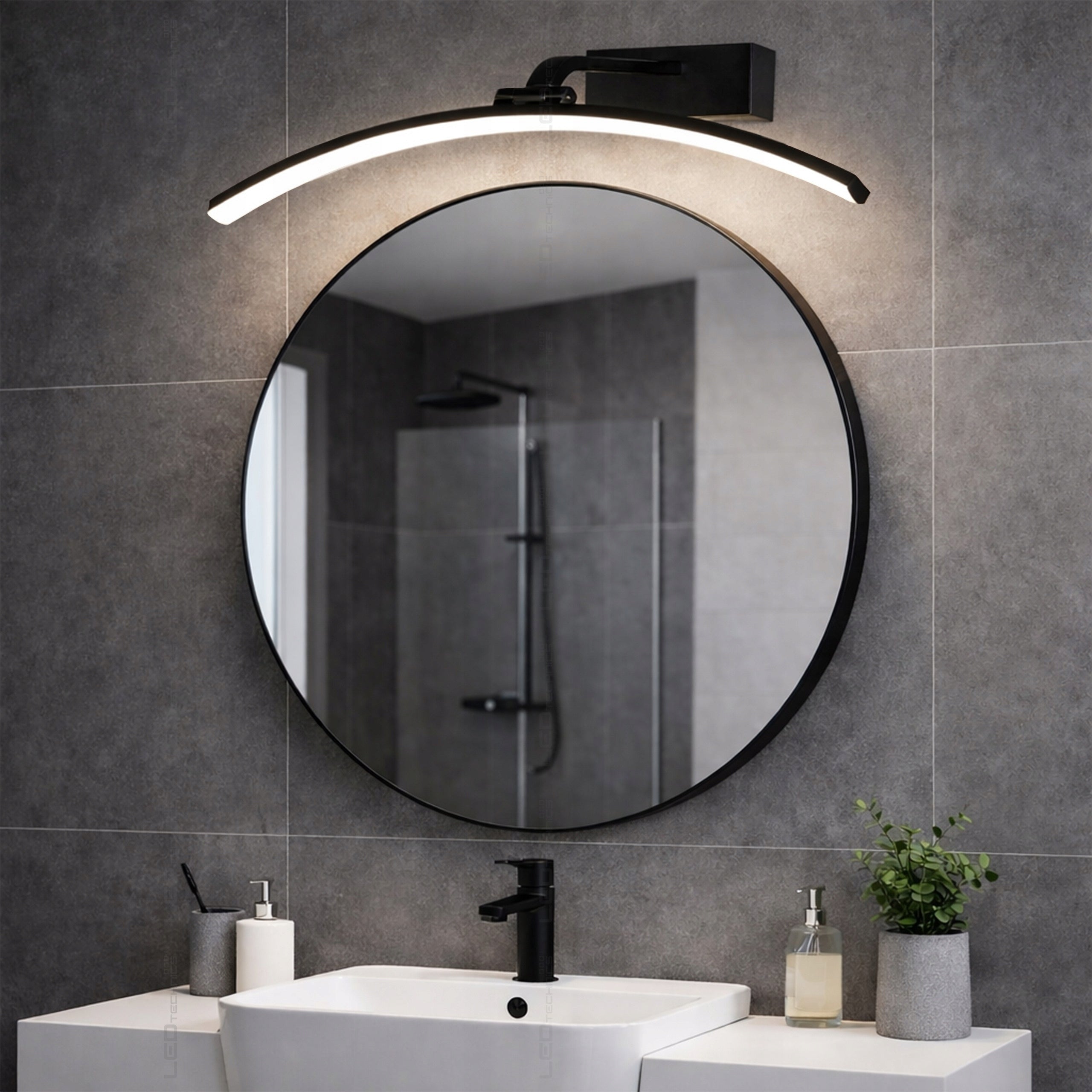 LED Bathroom Wall Lamp 12W 60cm Lamp Over Wall Mirror Round Bent Brand LEDTechnics