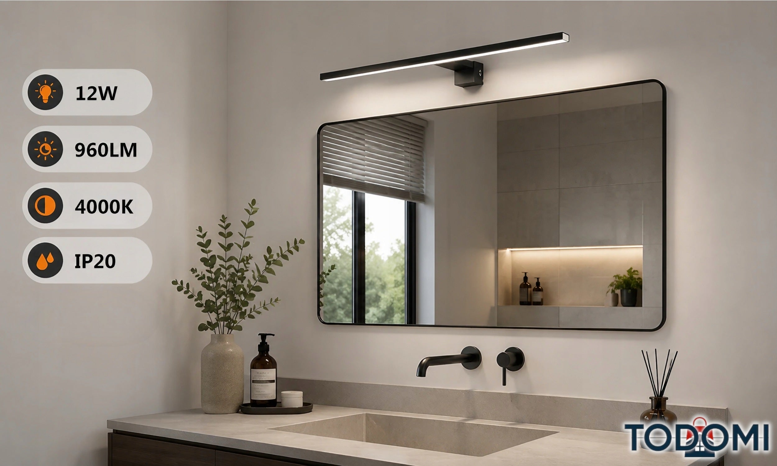 LED Bathroom Wall Lamp Over Mirror 60cm 4000K Black Wall Lamp Neutral Manufacturer code Kinkiet Łazienkowy Czarny Prosty 60cm 4000K
