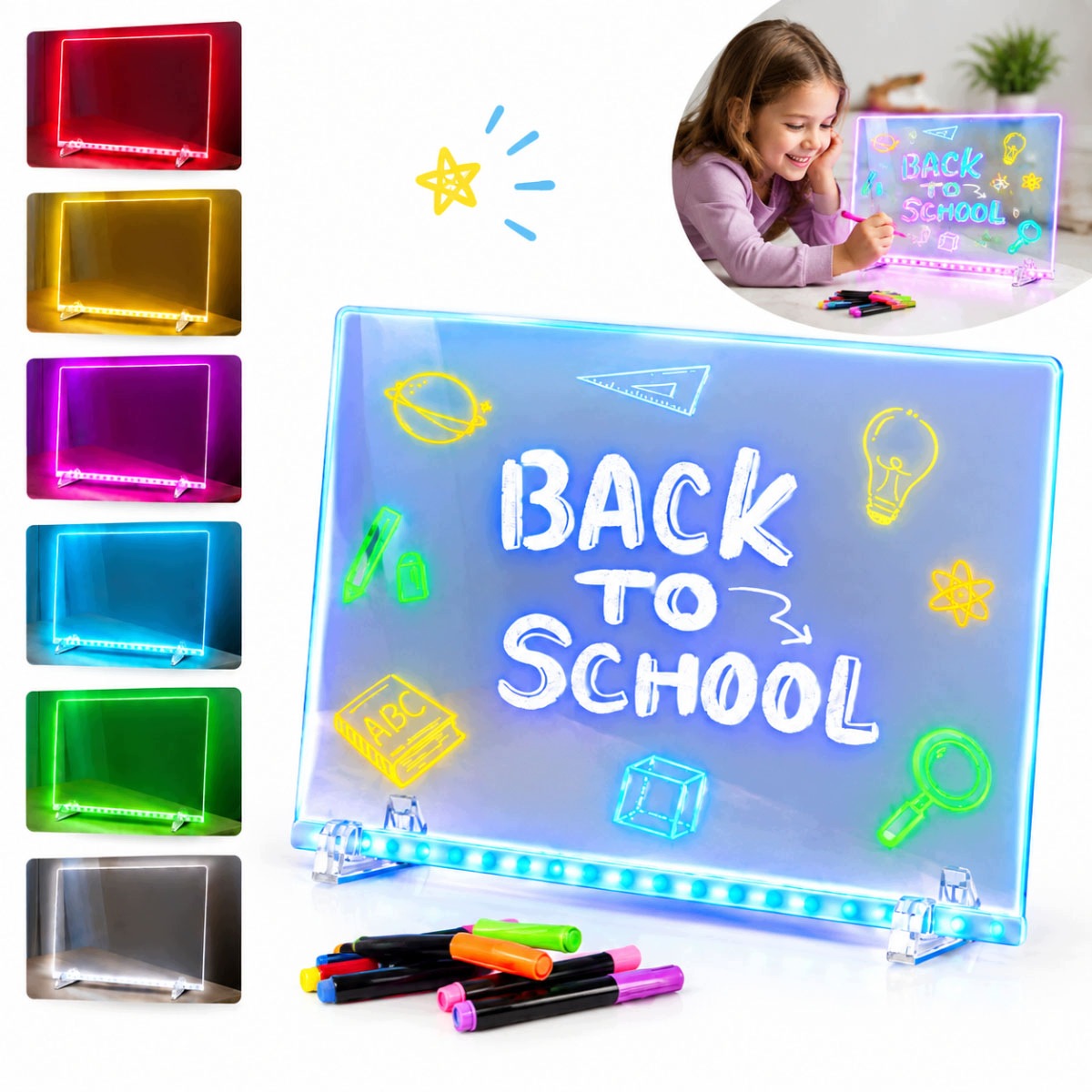 LED Board for Drawing 3D Writing Erasable with Pens Illuminated