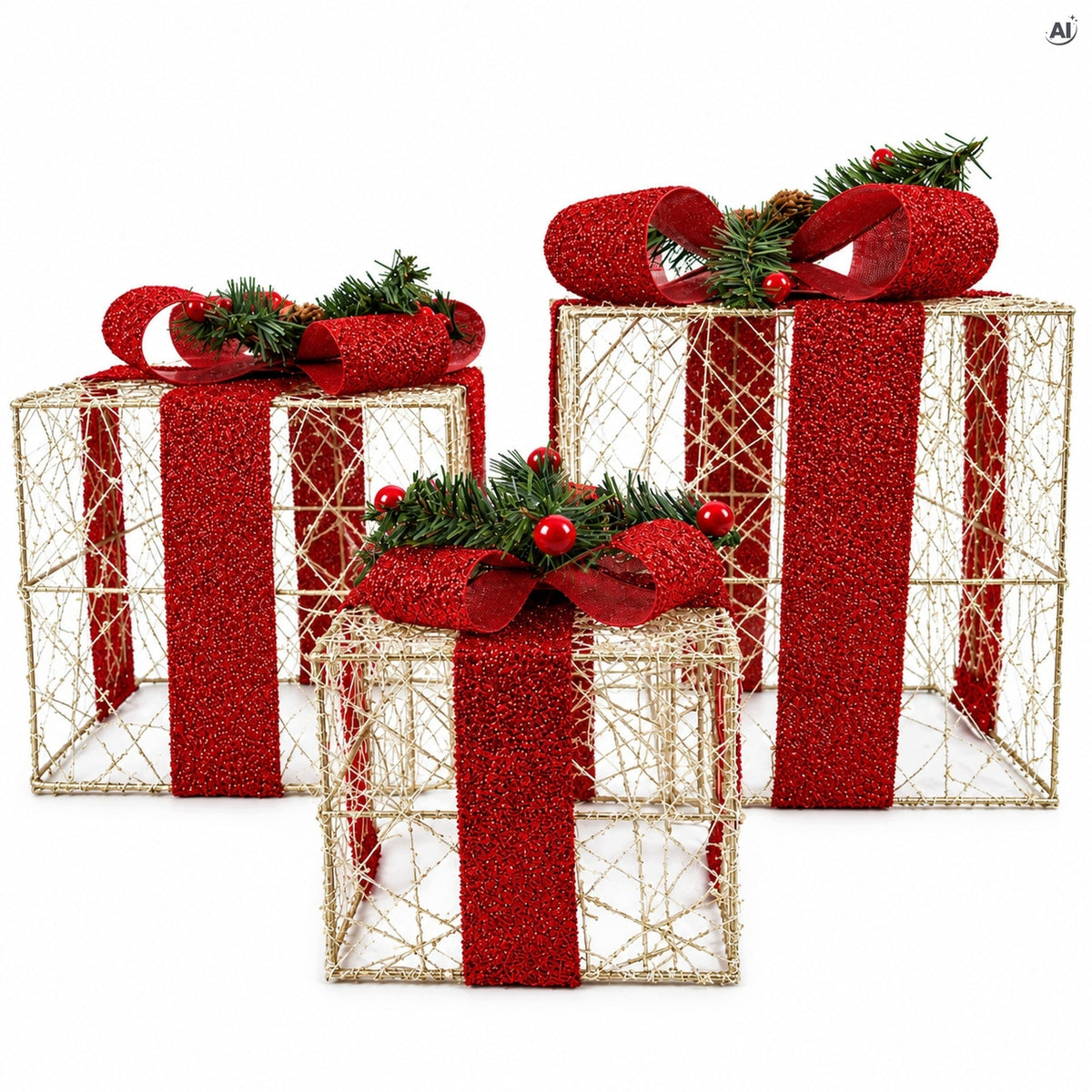 LED CHRISTMAS GIFTS 3 PACK ILLUMINATED BOXES CHRISTMAS TREE DECORATION Packaging status original