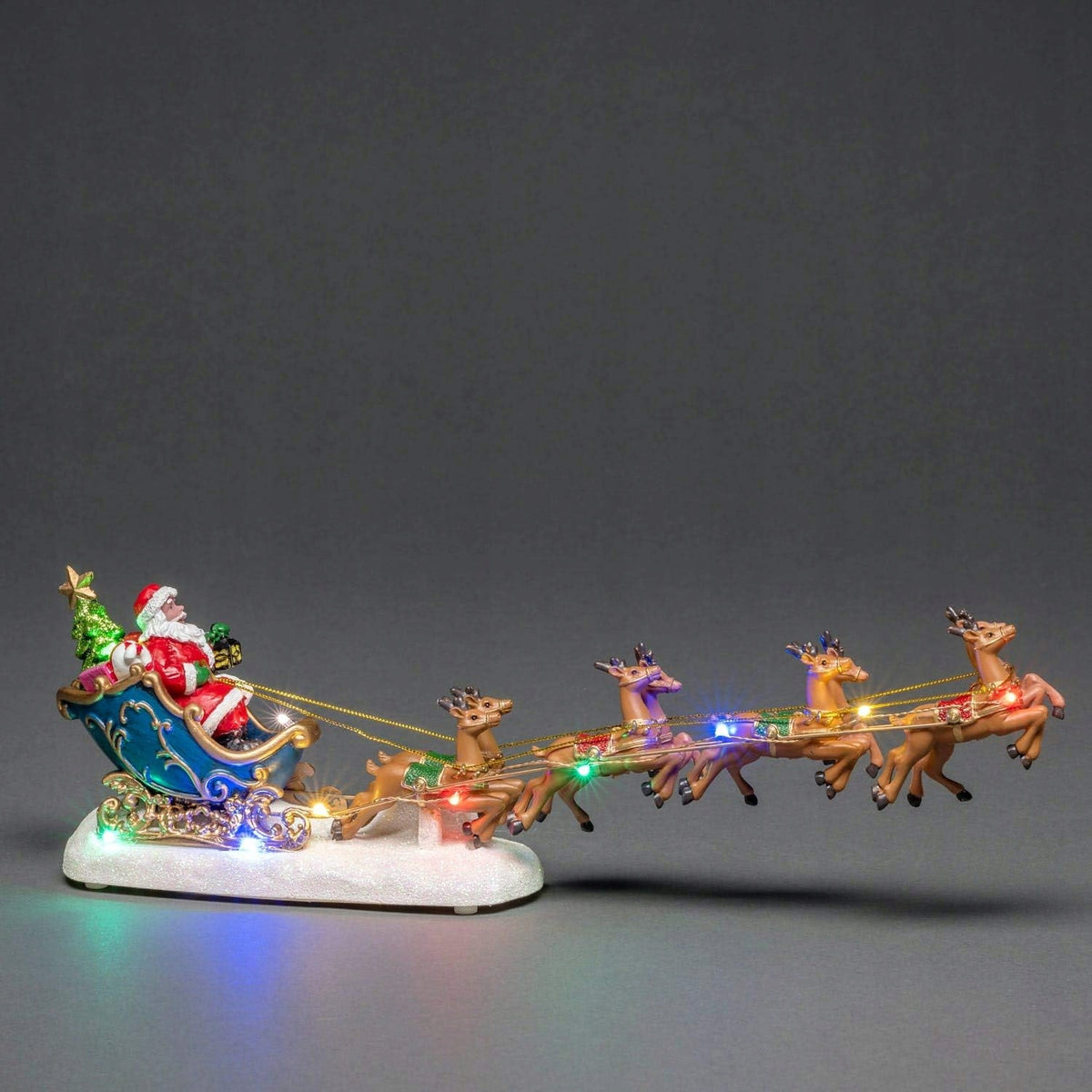 LED CHRISTMAS SCENE SANTA ON A Sleigh WITH A FLYING REINDEER Brand Konstsmide